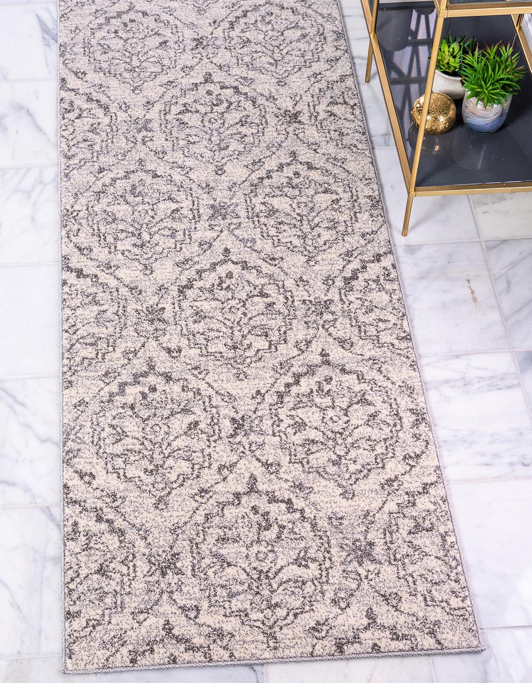 Ivory 2' 7 x 10' Damask Runner Rug Area Rugs eSaleRugs