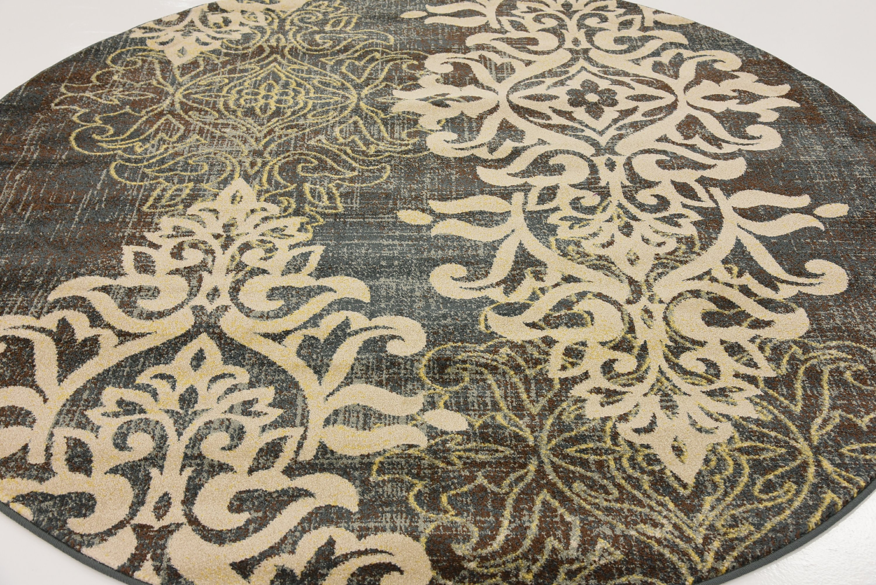 Blue 6' x 6' Damask Round Rug Area Rugs eSaleRugs