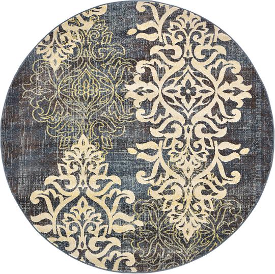 Blue 6' x 6' Damask Round Rug Area Rugs Rugs.ca