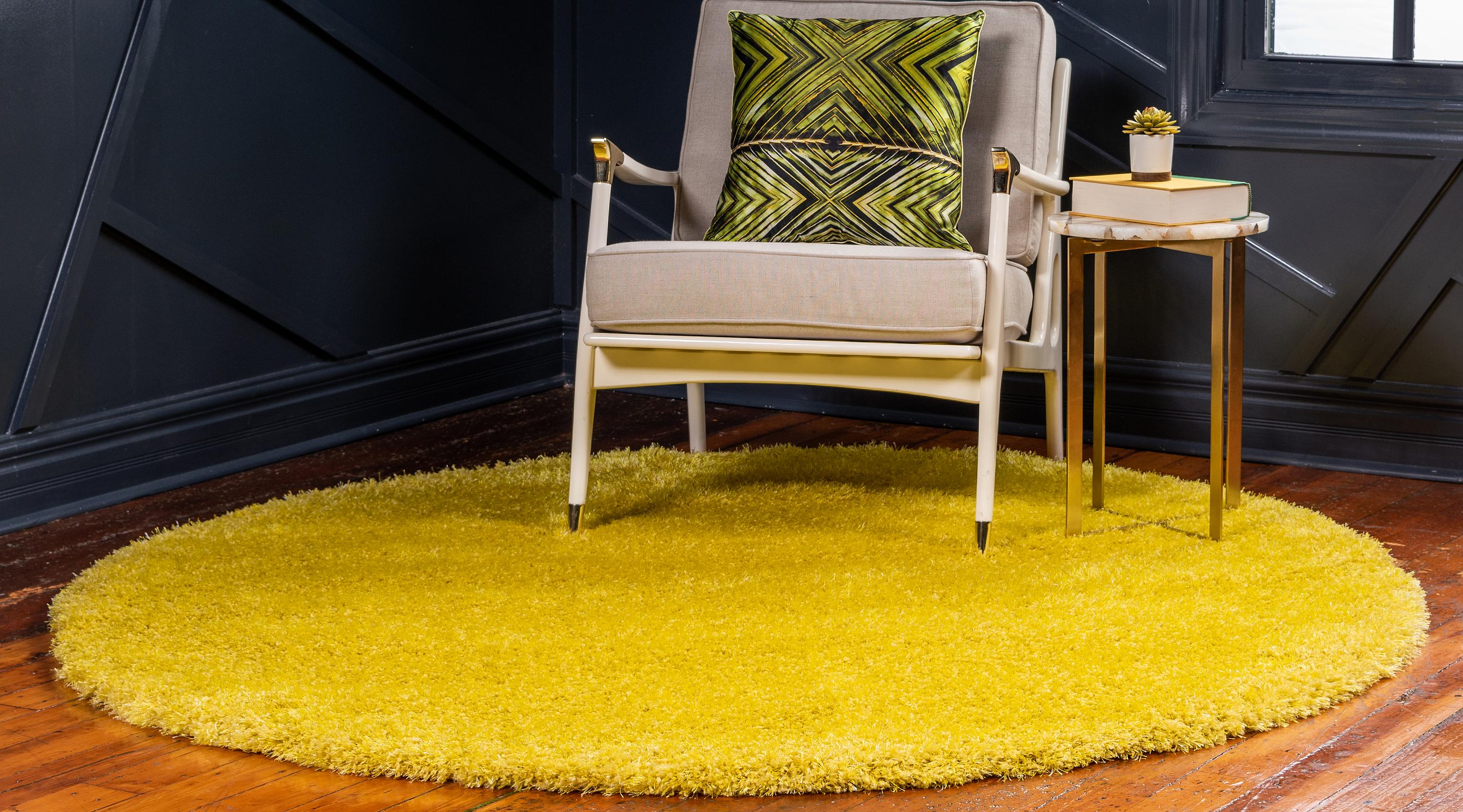 Yellow 6' x 6' Luxe Solid Shag Round Rug eSaleRugs