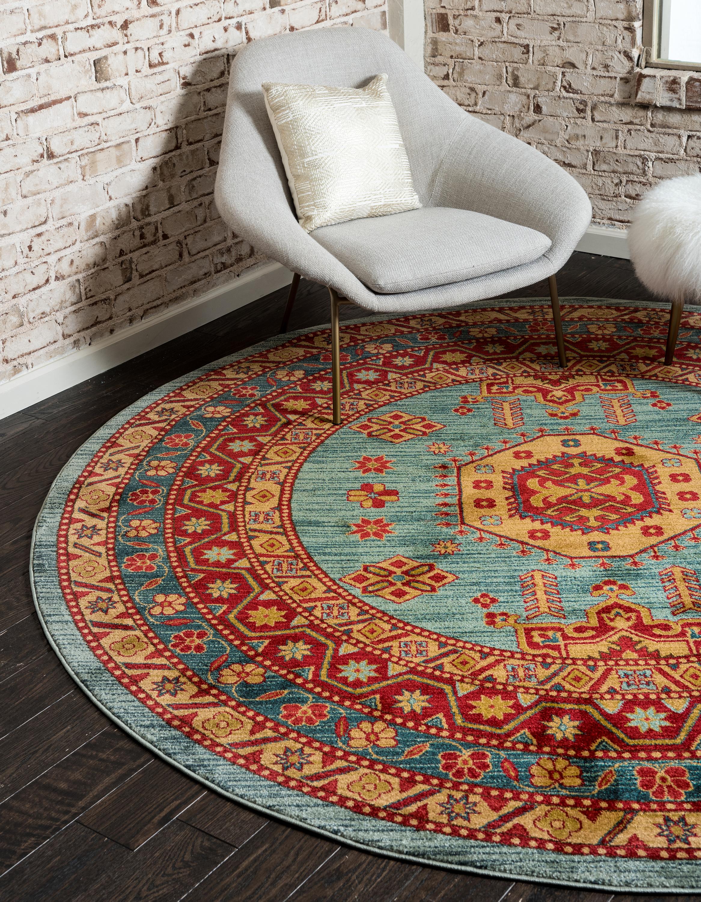 Light Blue 6' x 6' Serapi Round Rug eSaleRugs