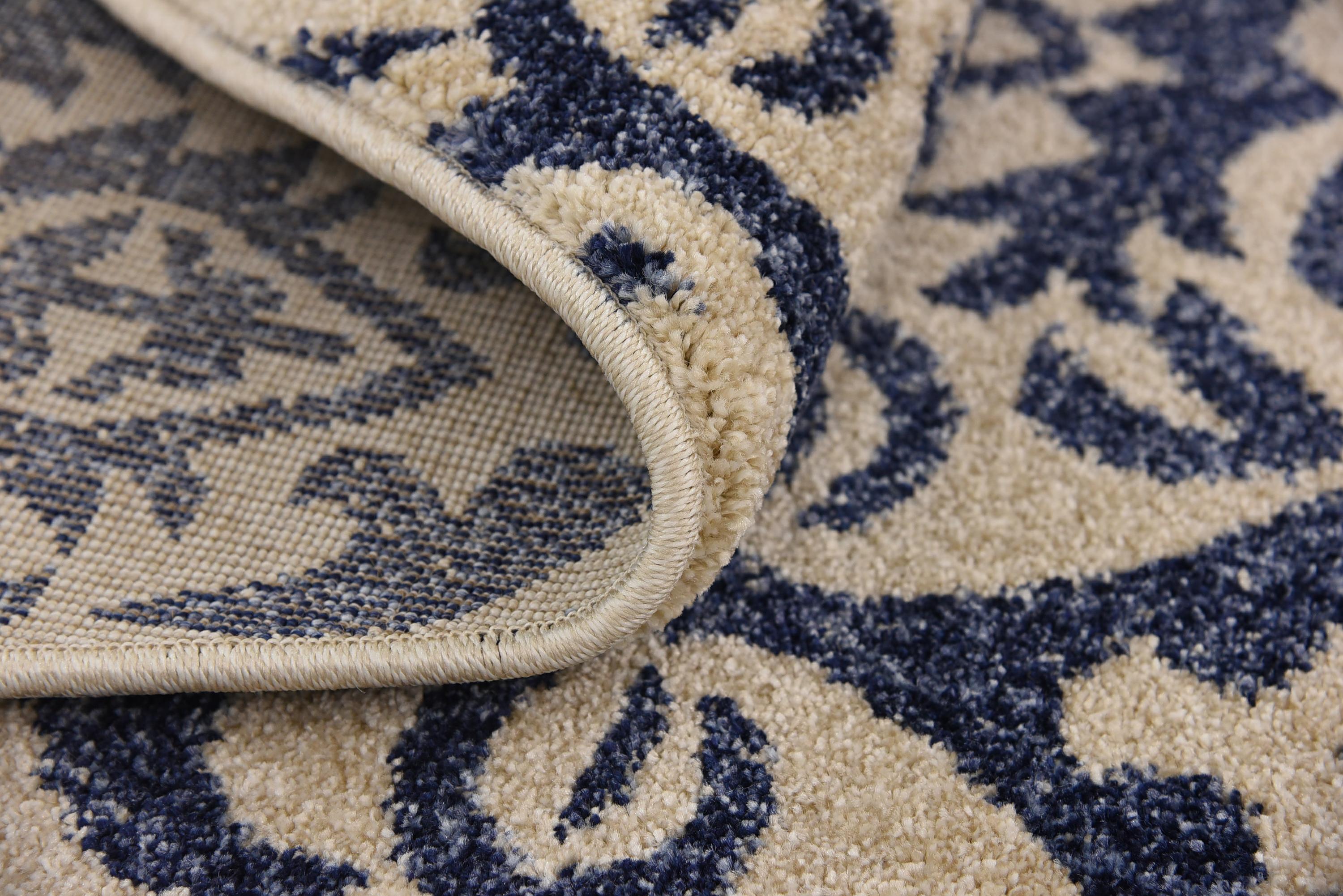 Blue 8' x 8' Damask Round Rug eSaleRugs