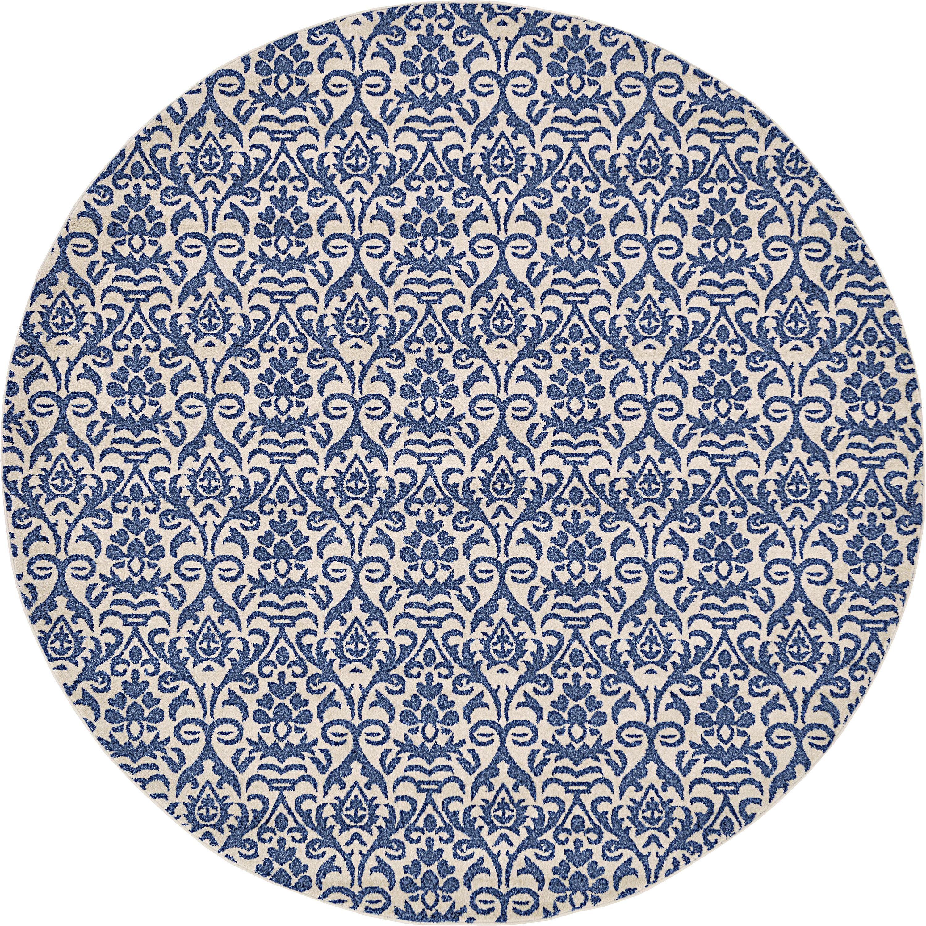 Blue 8' x 8' Damask Round Rug eSaleRugs