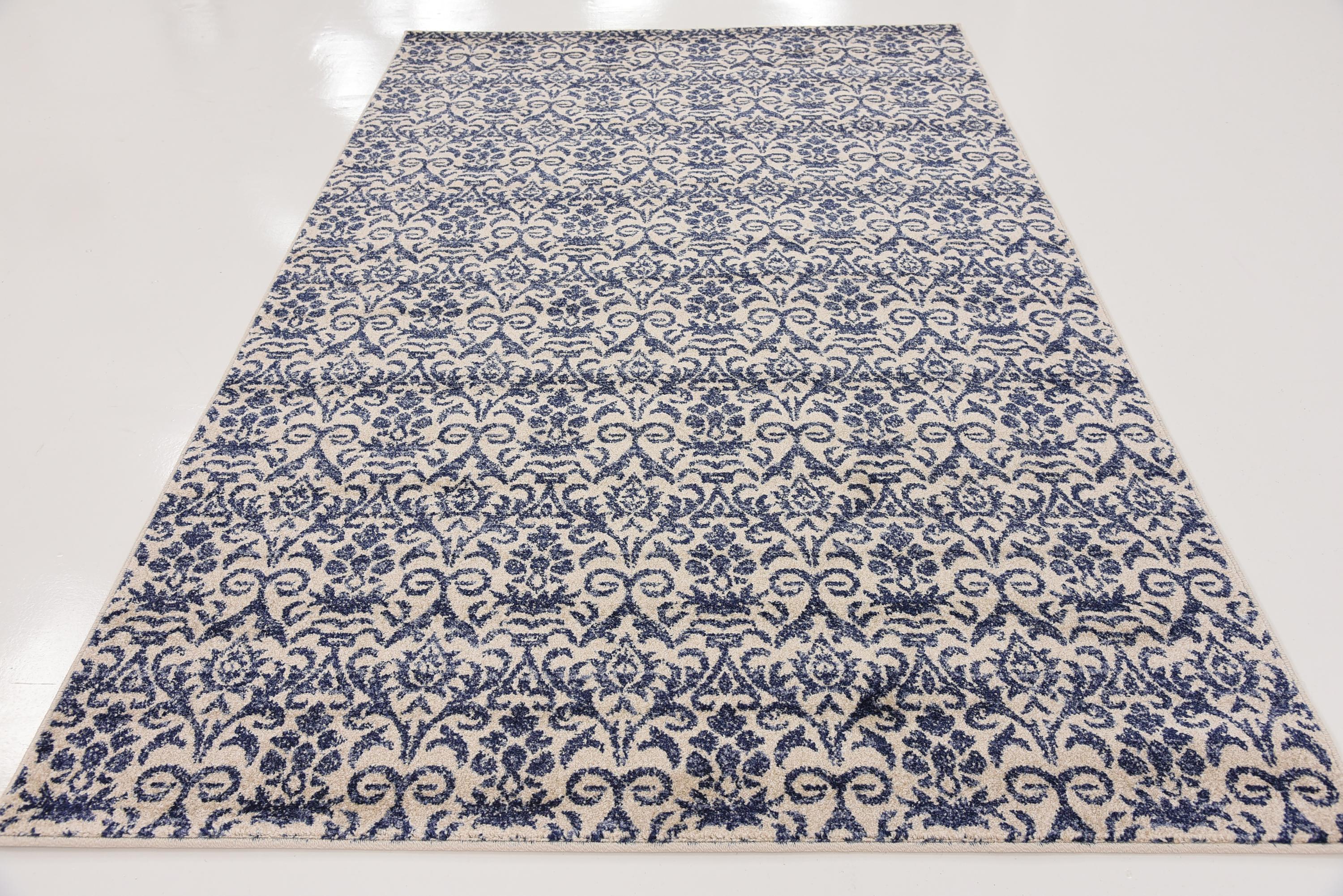 Blue 5' x 8' Damask Rug eSaleRugs