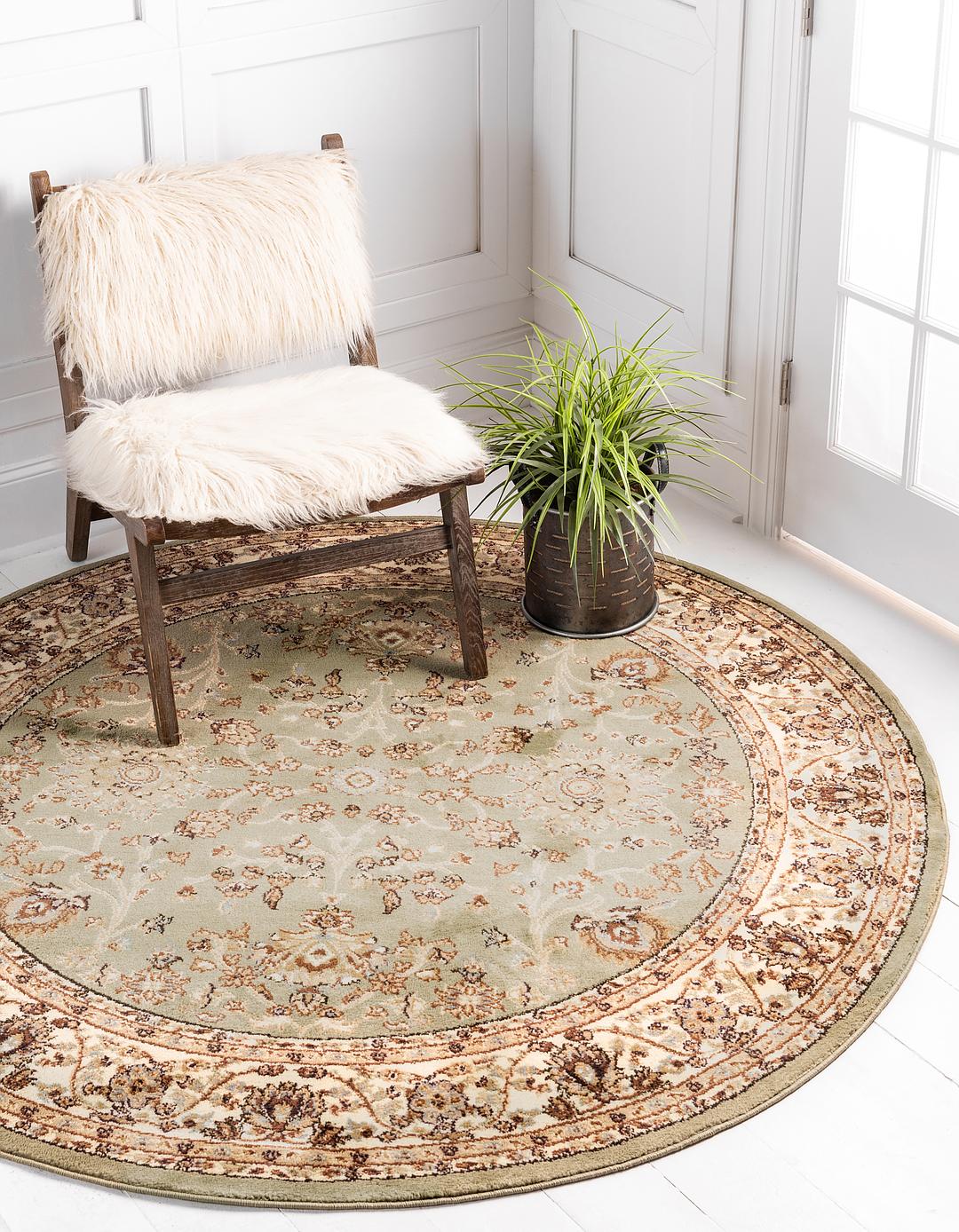 Light Green 8' x 8' Classic Agra Round Rug Area Rugs eSaleRugs