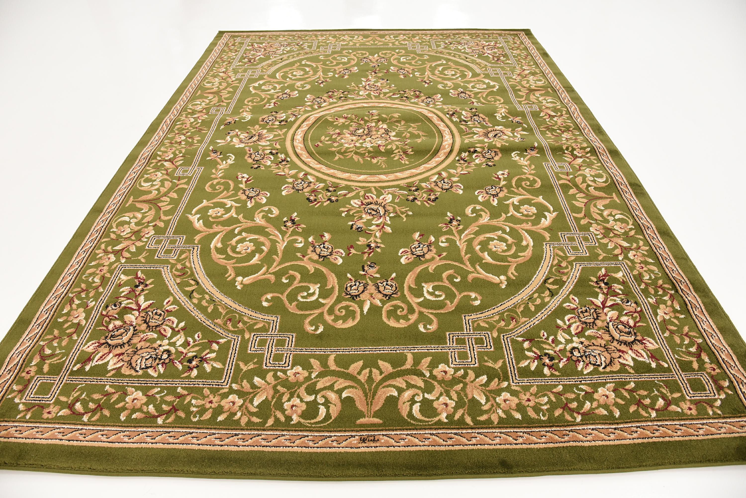 Light Green 7' x 10' Classic Aubusson Rug iRugs UK