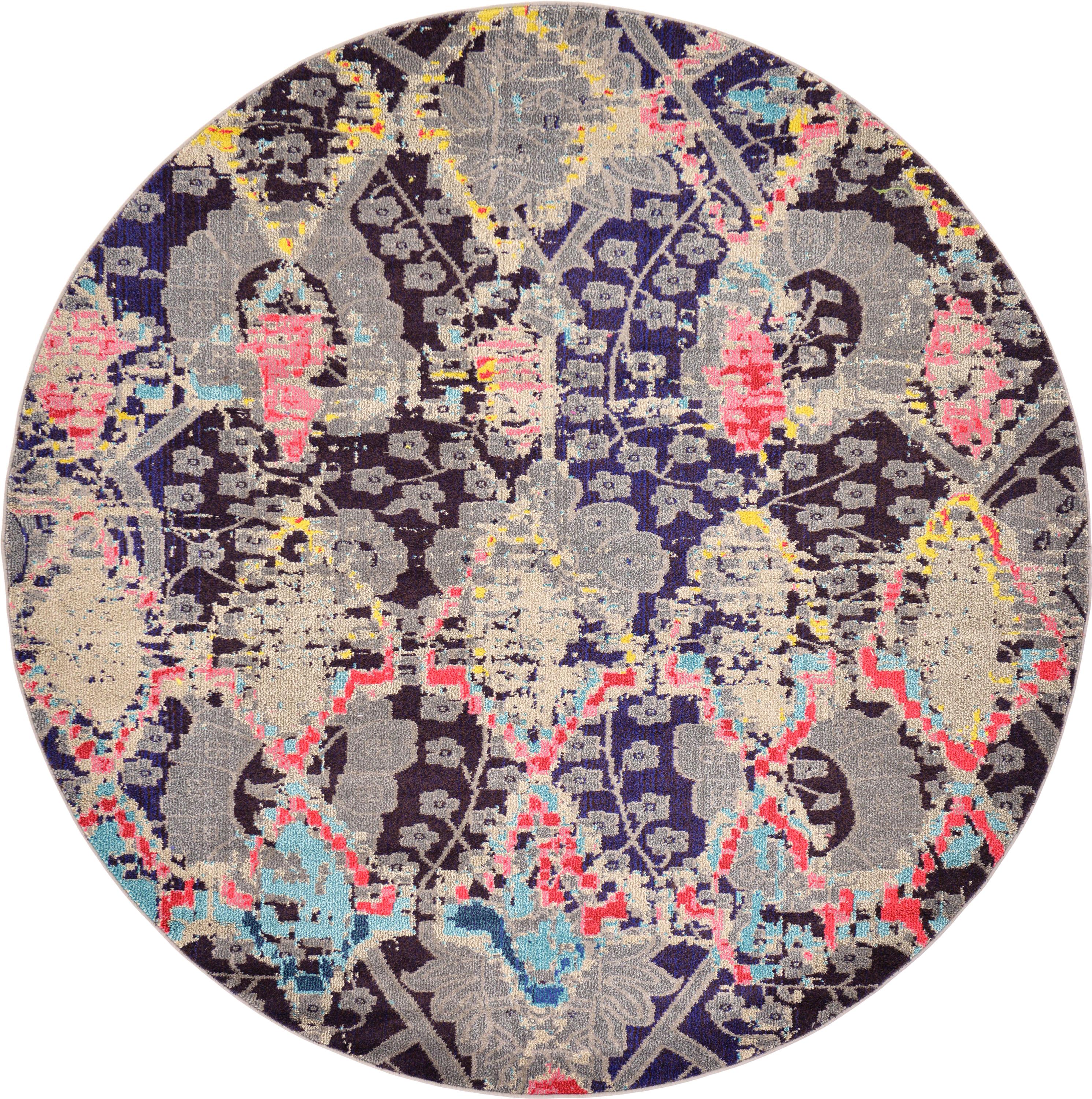 Navy Blue 8' x 8' Santa Fe Round Rug eSaleRugs