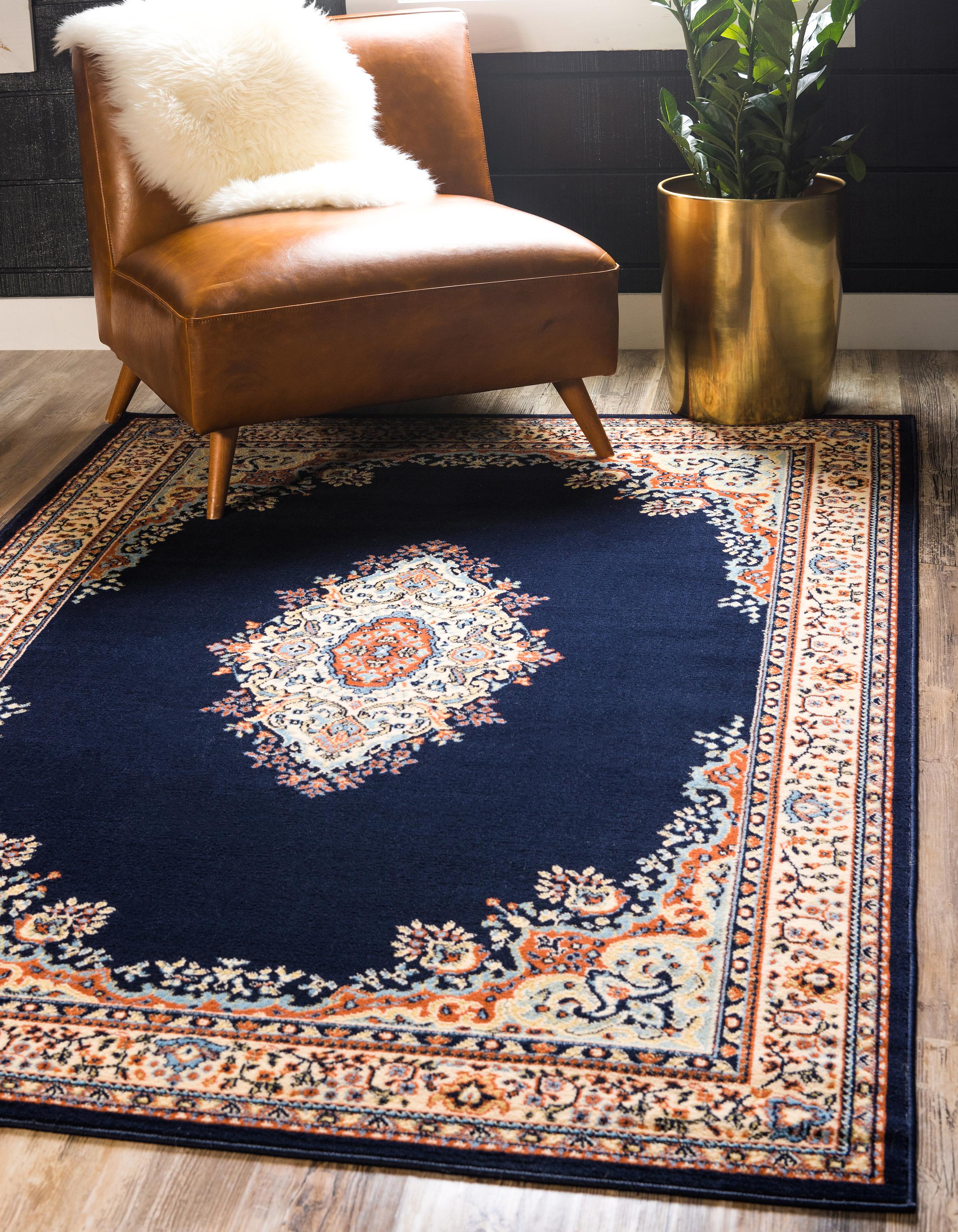 Navy Blue 7' x 10' Mashad Design Rug eSaleRugs