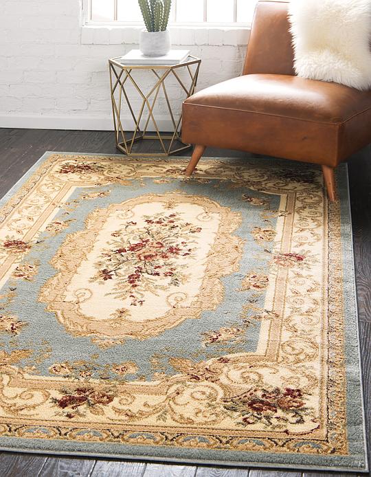 Light Blue 9' x 12' Classic Aubusson Rug Area Rugs eSaleRugs