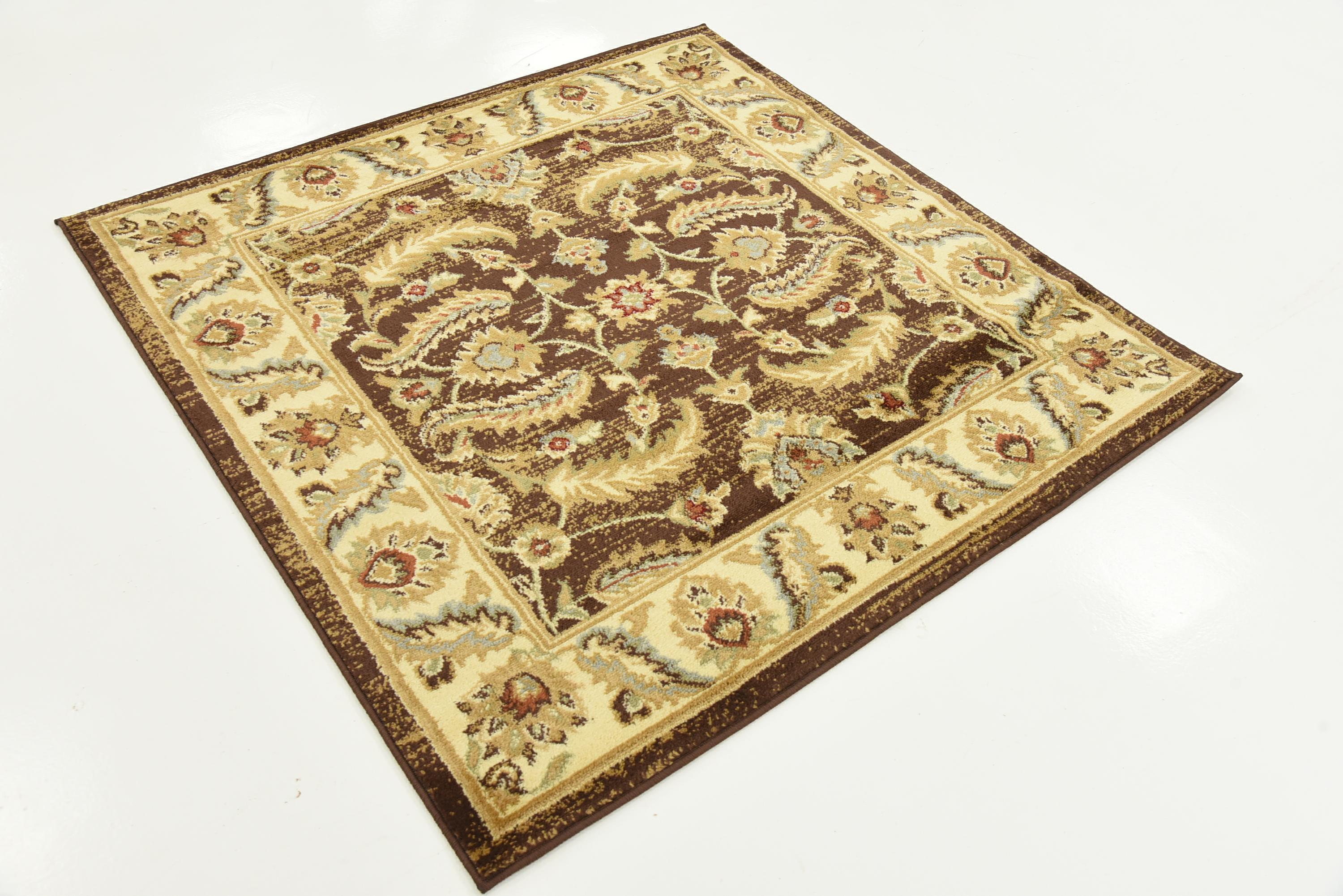 Brown 4' x 4' Classic Agra Square Rug iRugs UK