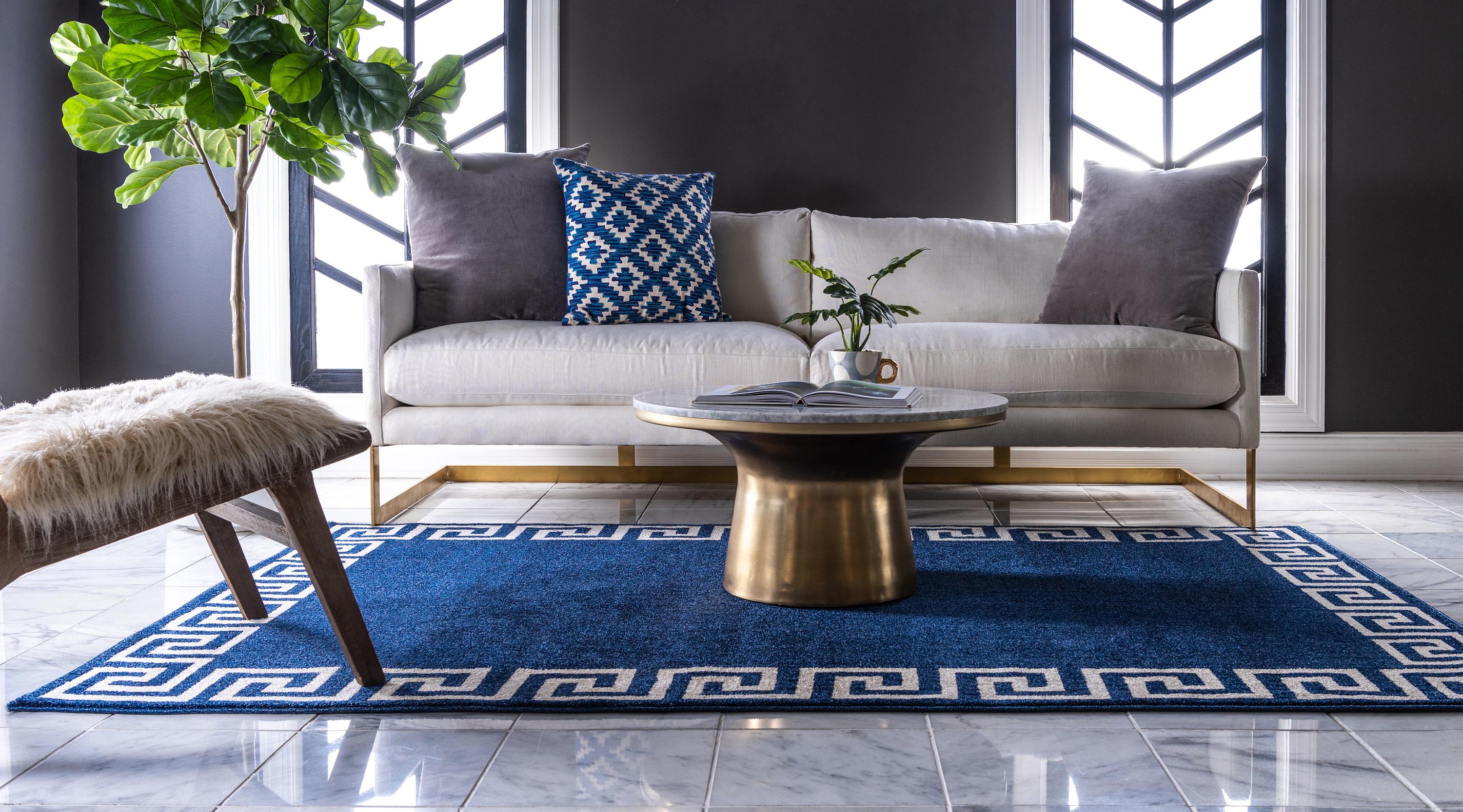 Navy Blue 5' x 8' Greek Key Rug Area Rugs eSaleRugs