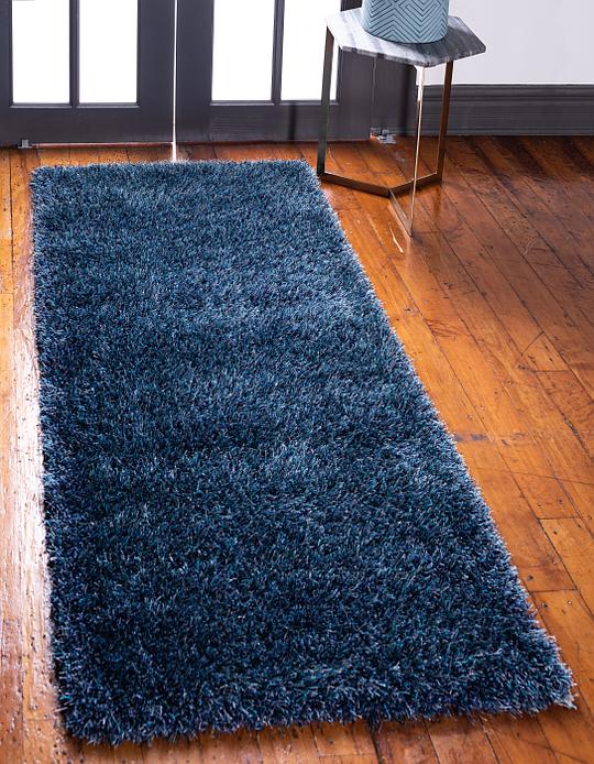 Navy Blue 80cm x 305cm Luxe Solid Shag Runner Rug Area Rugs iRugs NZ