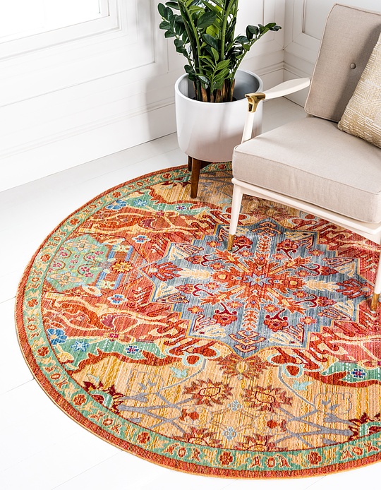 Peach 6' x 6' Aqua Round Rug Area Rugs Rugs.ca