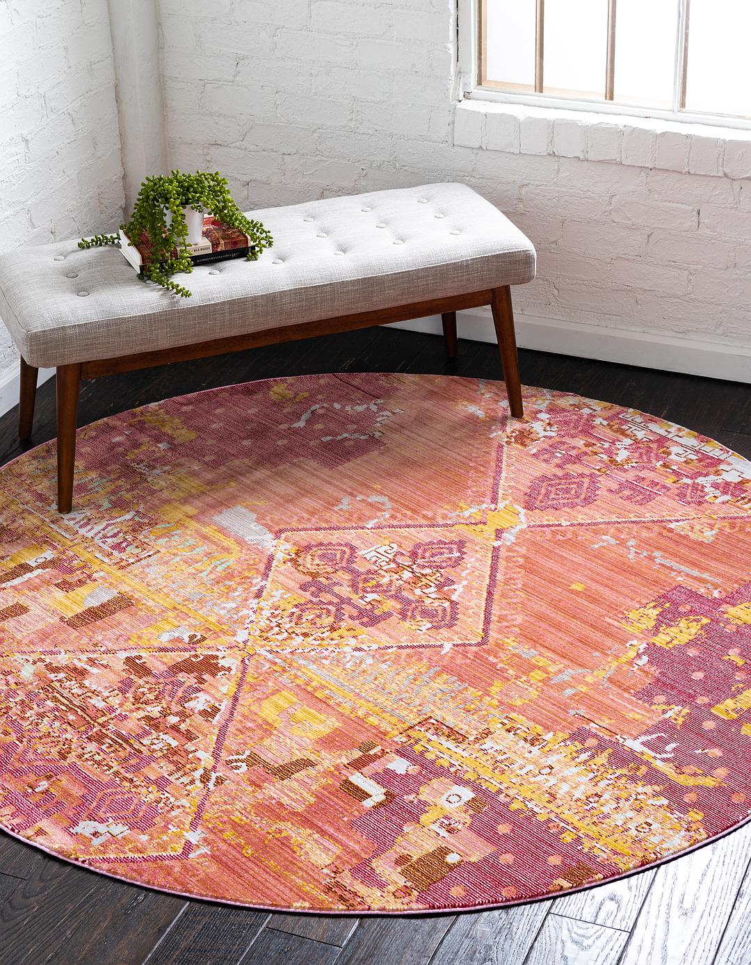 Peach 6' x 6' Aqua Round Rug Area Rugs eSaleRugs