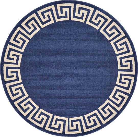 Navy Blue 245cm x 245cm Greek Key Round Rug Area Rugs AU Rugs