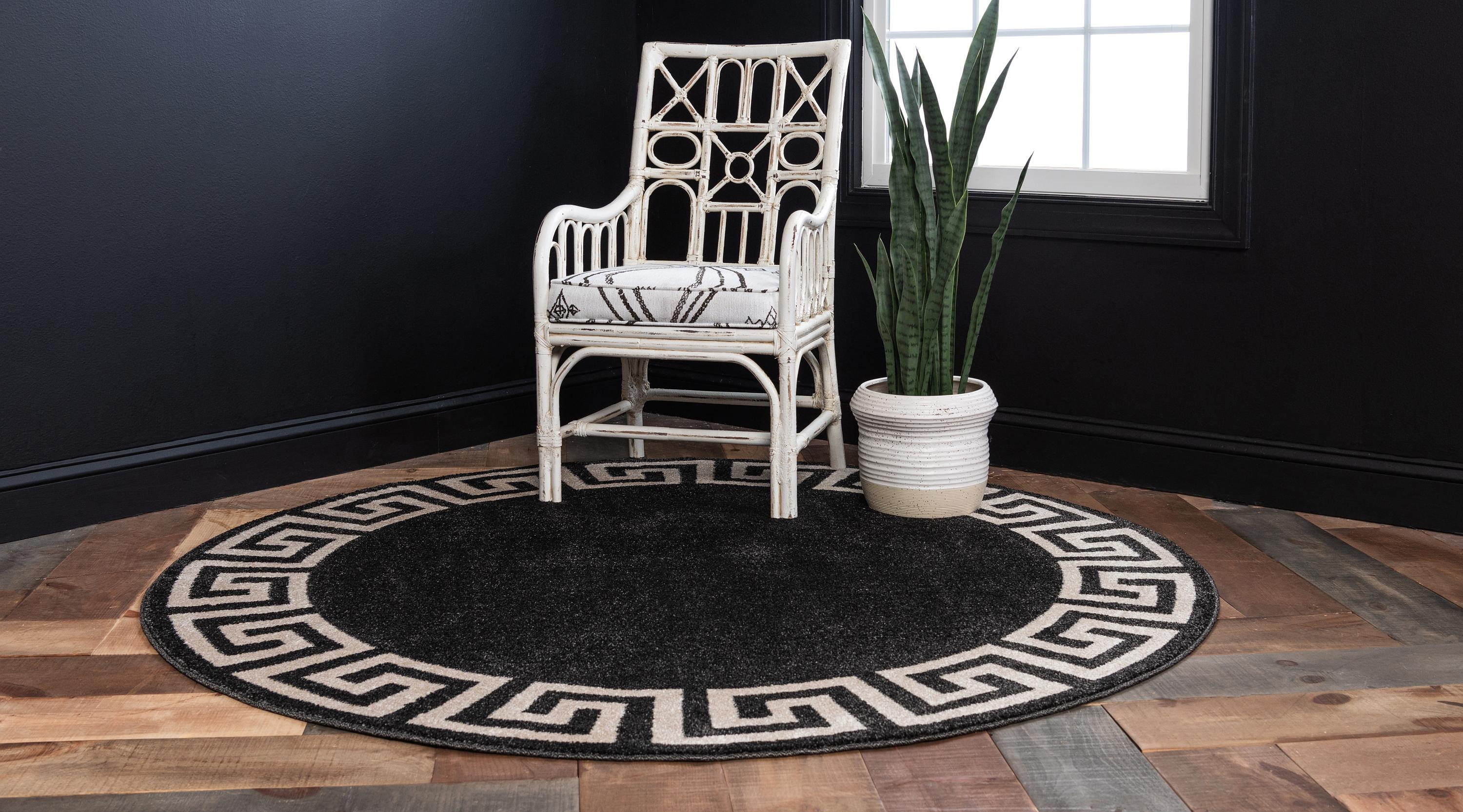 Charcoal 6' x 6' Greek Key Round Rug eSaleRugs