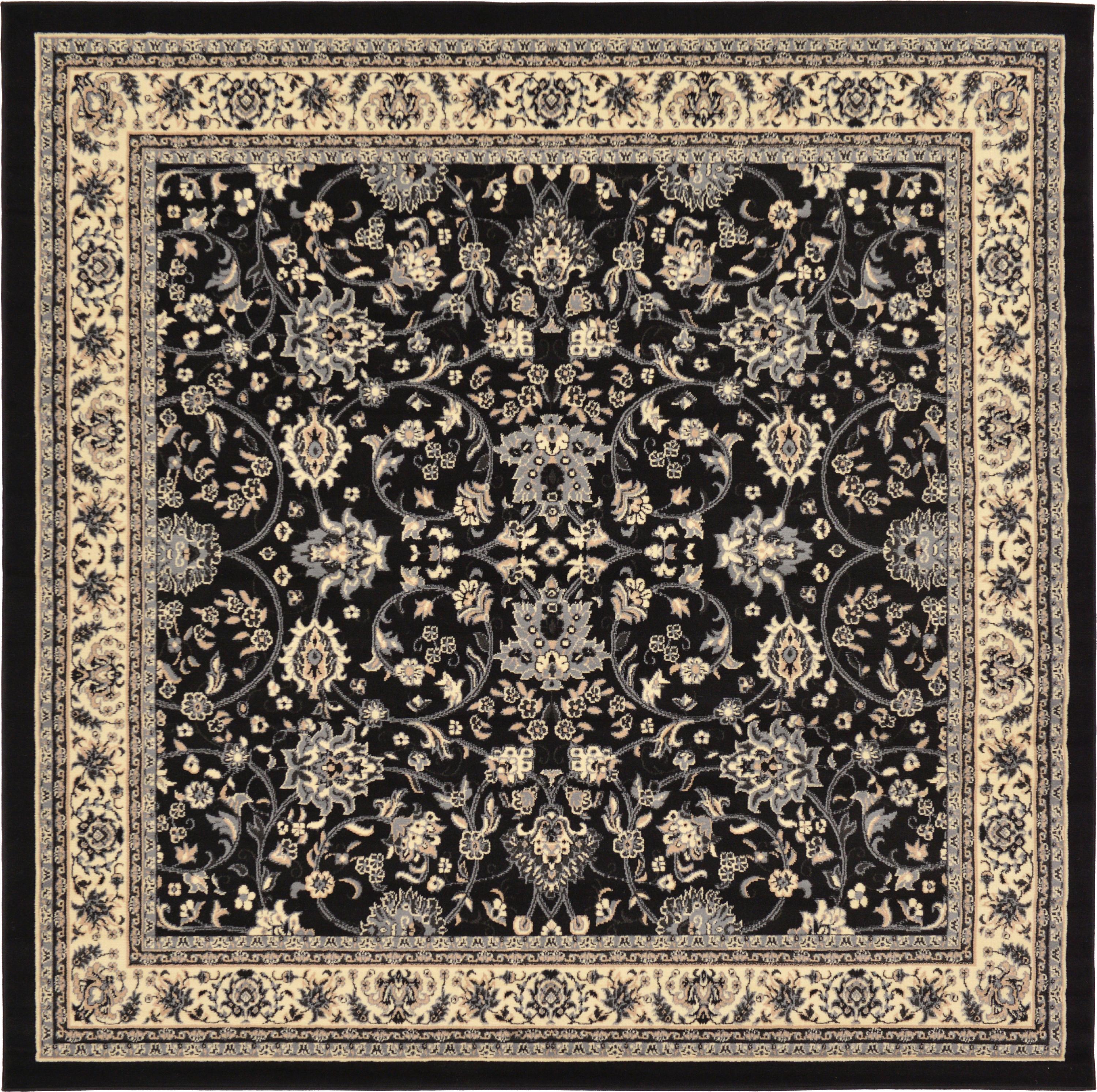 Black 8' x 8' Kashan Design Square Rug eSaleRugs