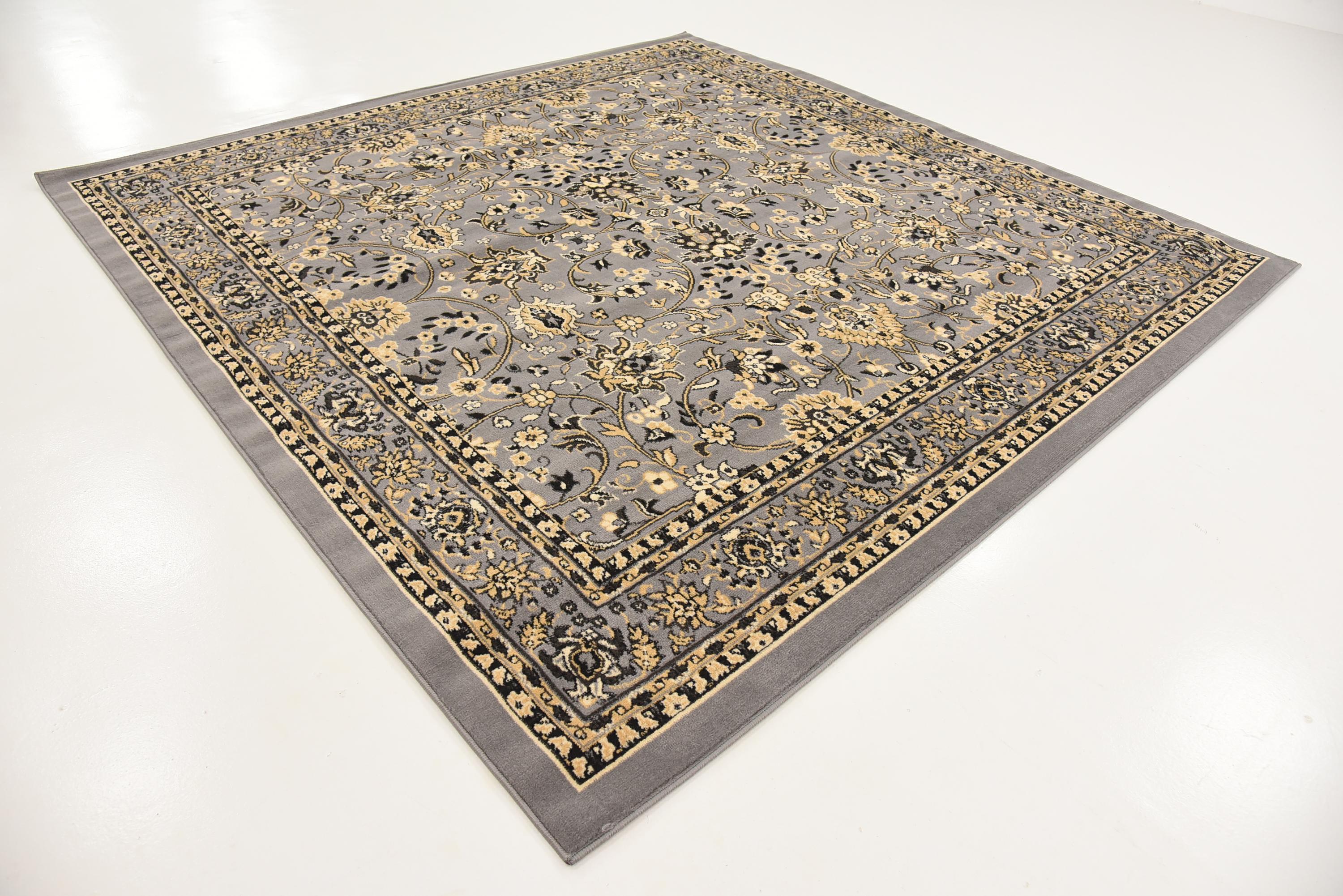 Gray 8' x 8' Kashan Design Square Rug eSaleRugs