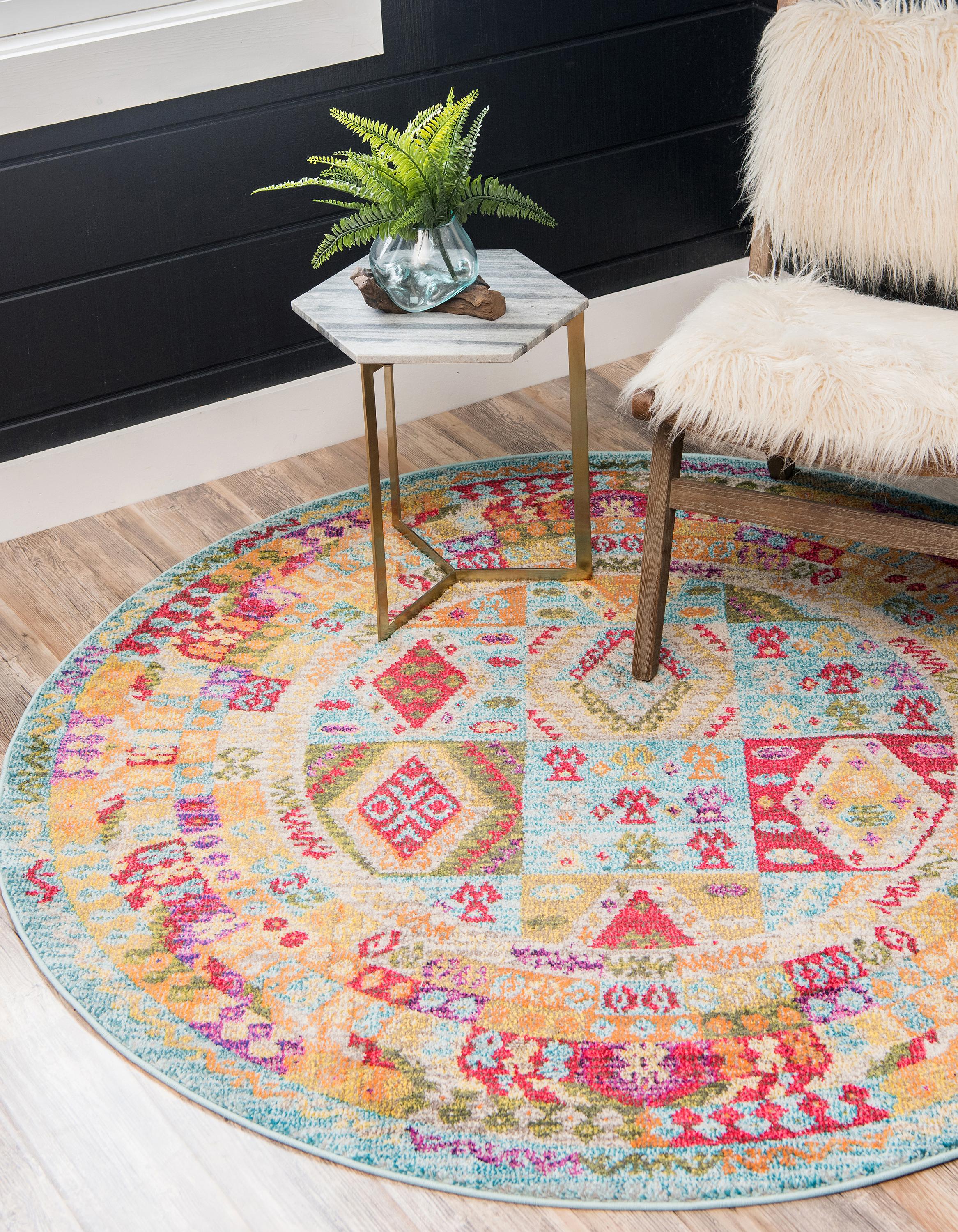 Light Blue 8' x 8' Santa Fe Round Rug eSaleRugs