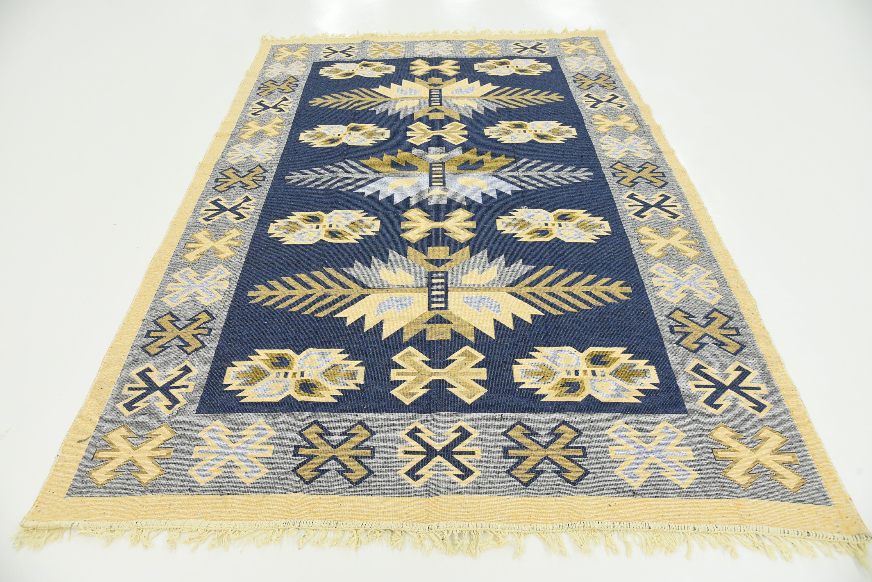 Navy Blue 5' 5 x 7' 8 Kilim Dhurrie Rug Modern Rugs eSaleRugs
