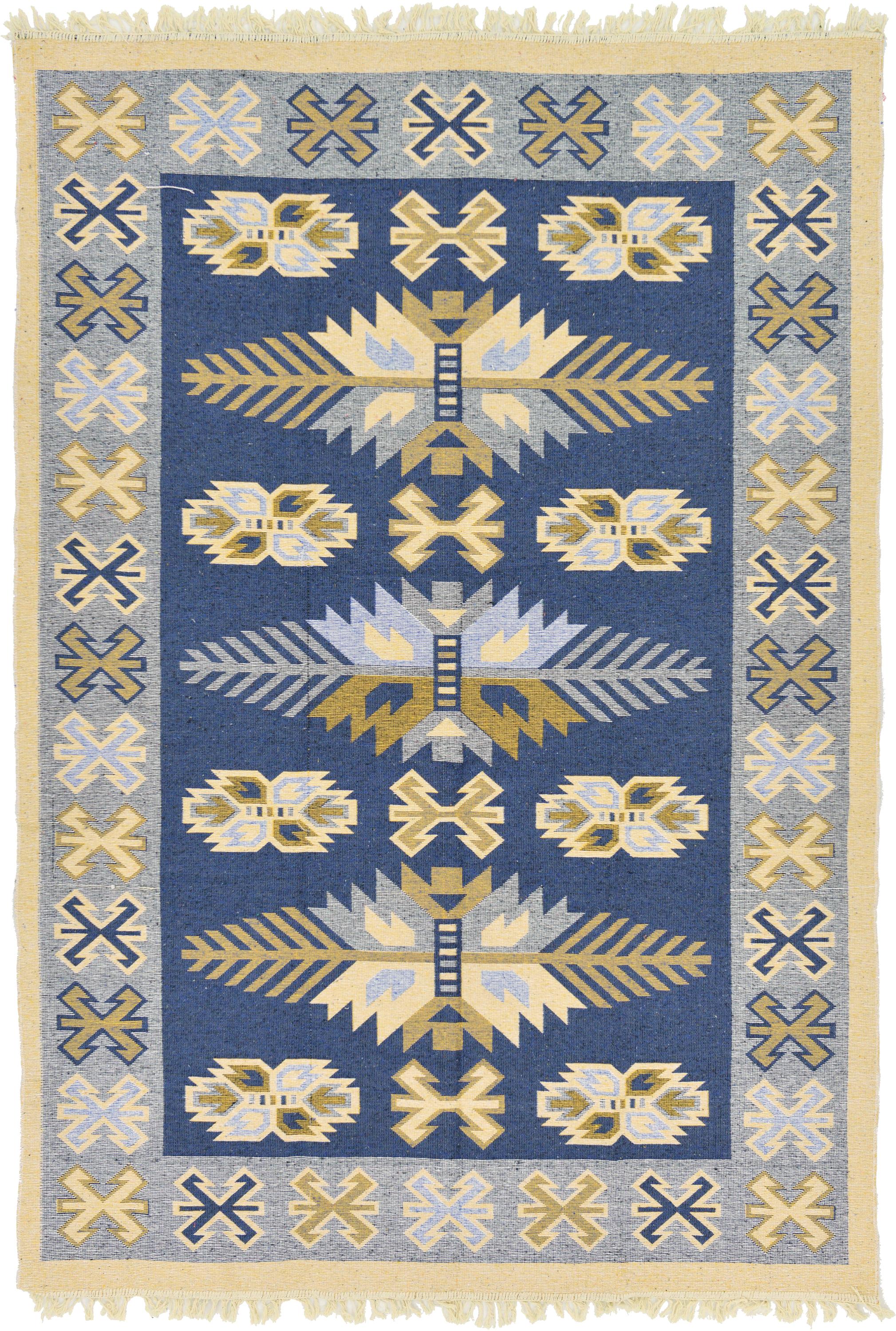 Navy Blue 5' 5 x 7' 8 Kilim Dhurrie Rug eSaleRugs