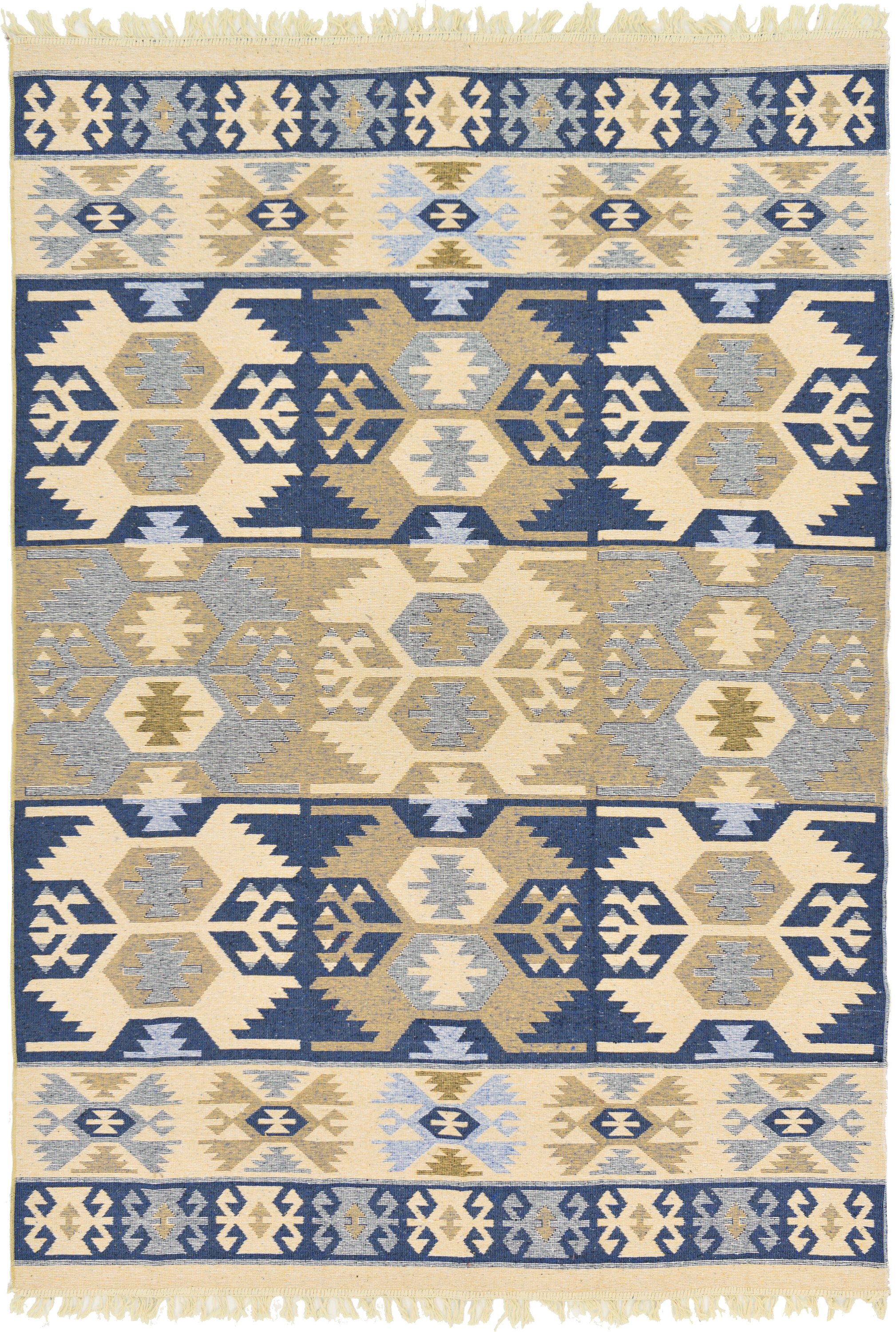Cream 5' 5 x 7' 9 Kilim Dhurrie Rug Modern Rugs iRugs UK