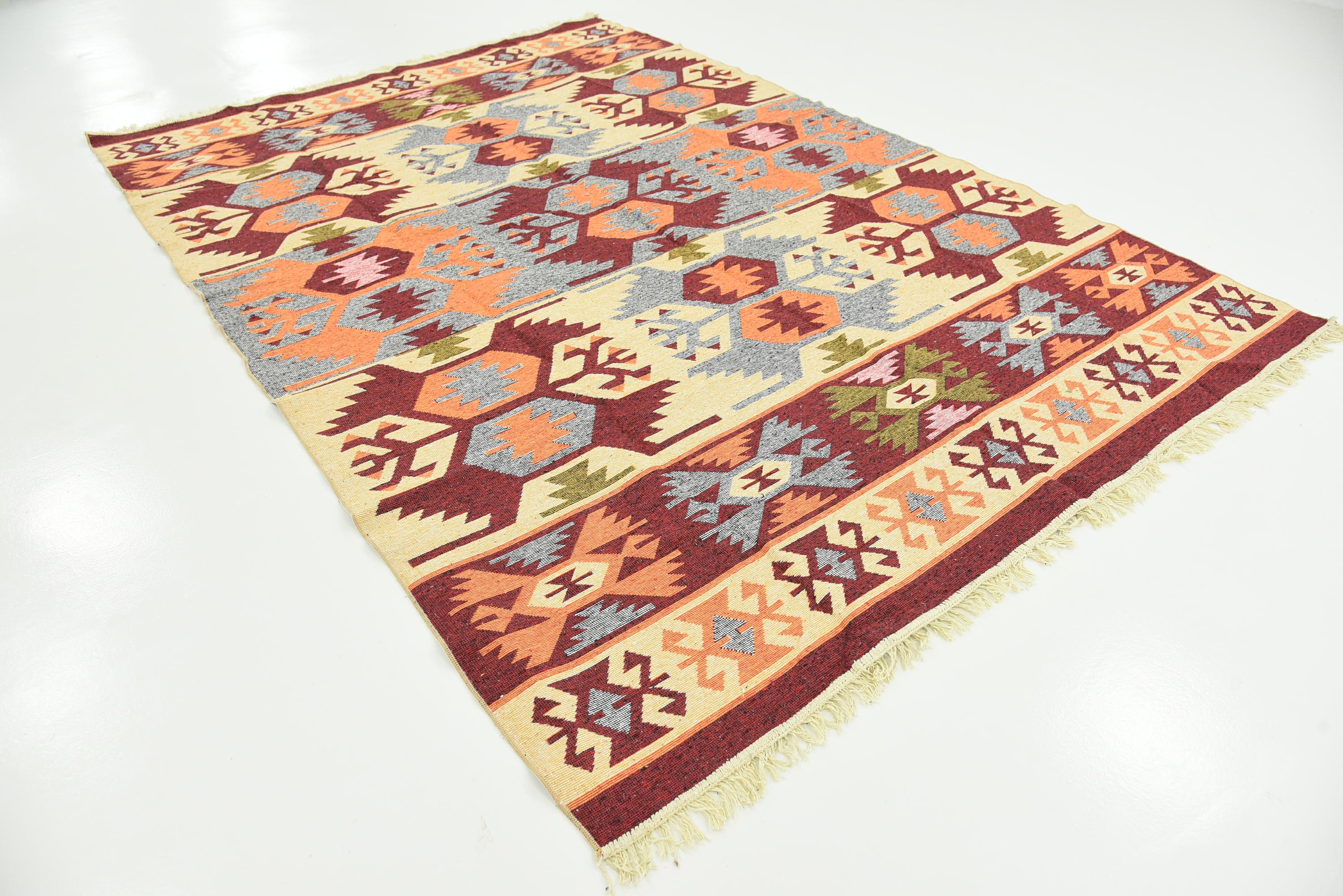 Cream 6' 6 x 9' 3 Kilim Dhurrie Rug iRugs UK