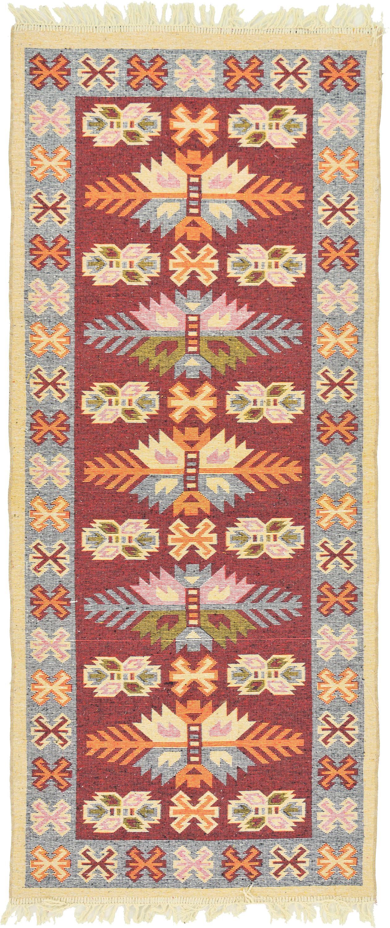 Red 2' 8 x 6' 3 Kilim Dhurrie Runner Rug iRugs UK