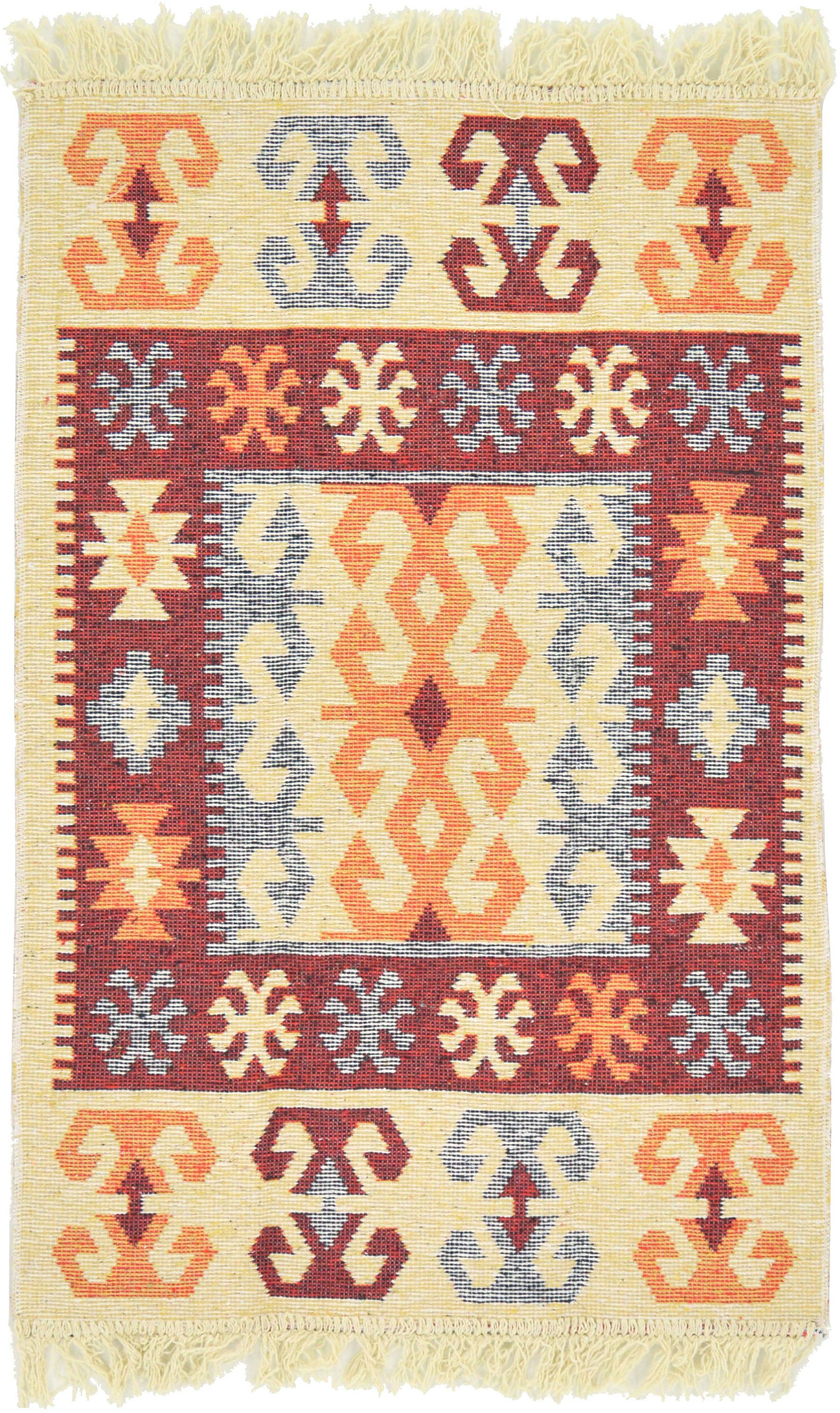 Cream 2' x 3' Kilim Dhurrie Rug iRugs UK