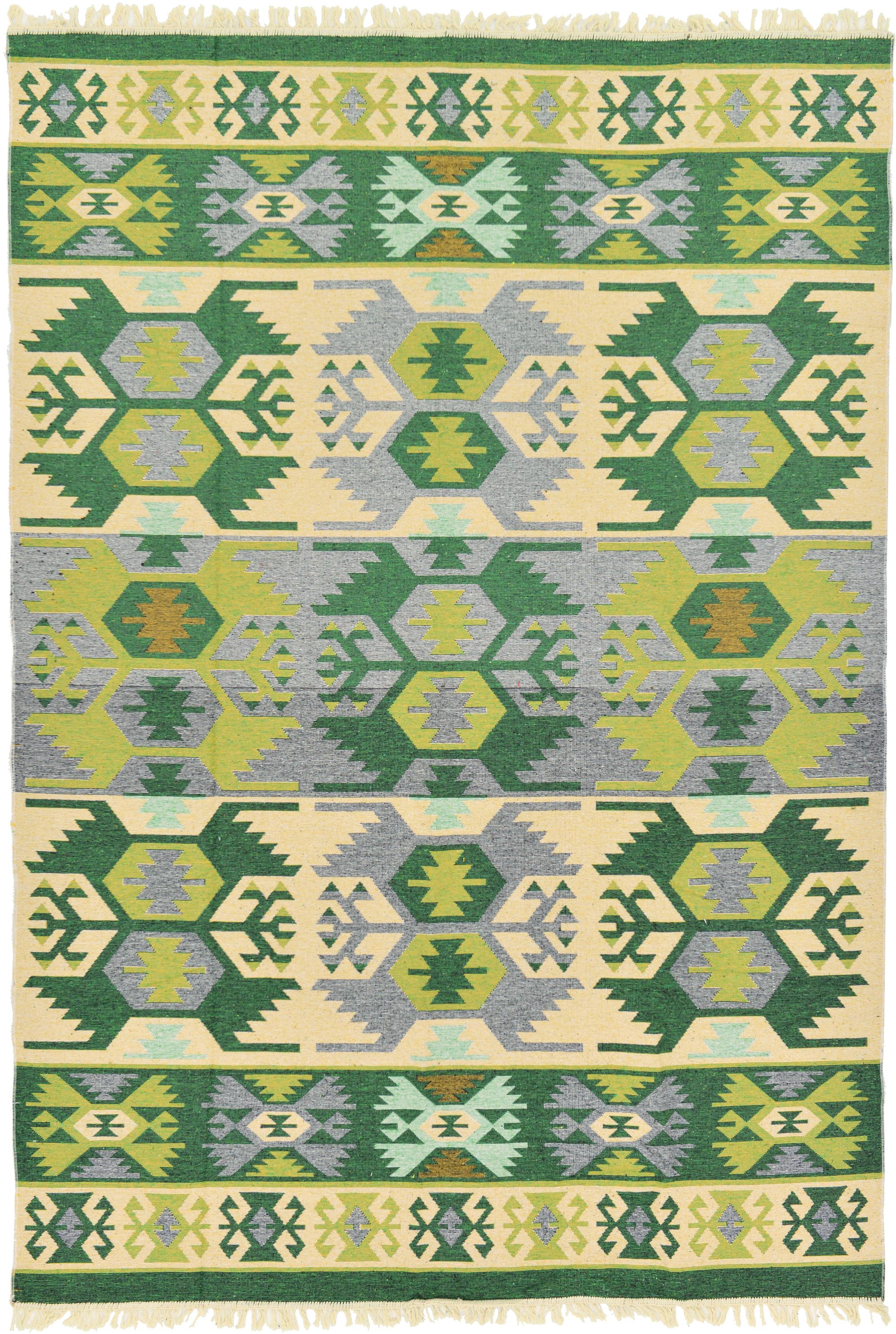 Green 6' 7 x 9' 7 Kilim Dhurrie Rug eSaleRugs