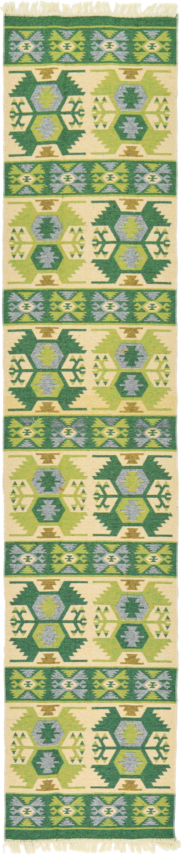 Green 2' 9 x 12' 8 Kilim Dhurrie Runner Rug eSaleRugs