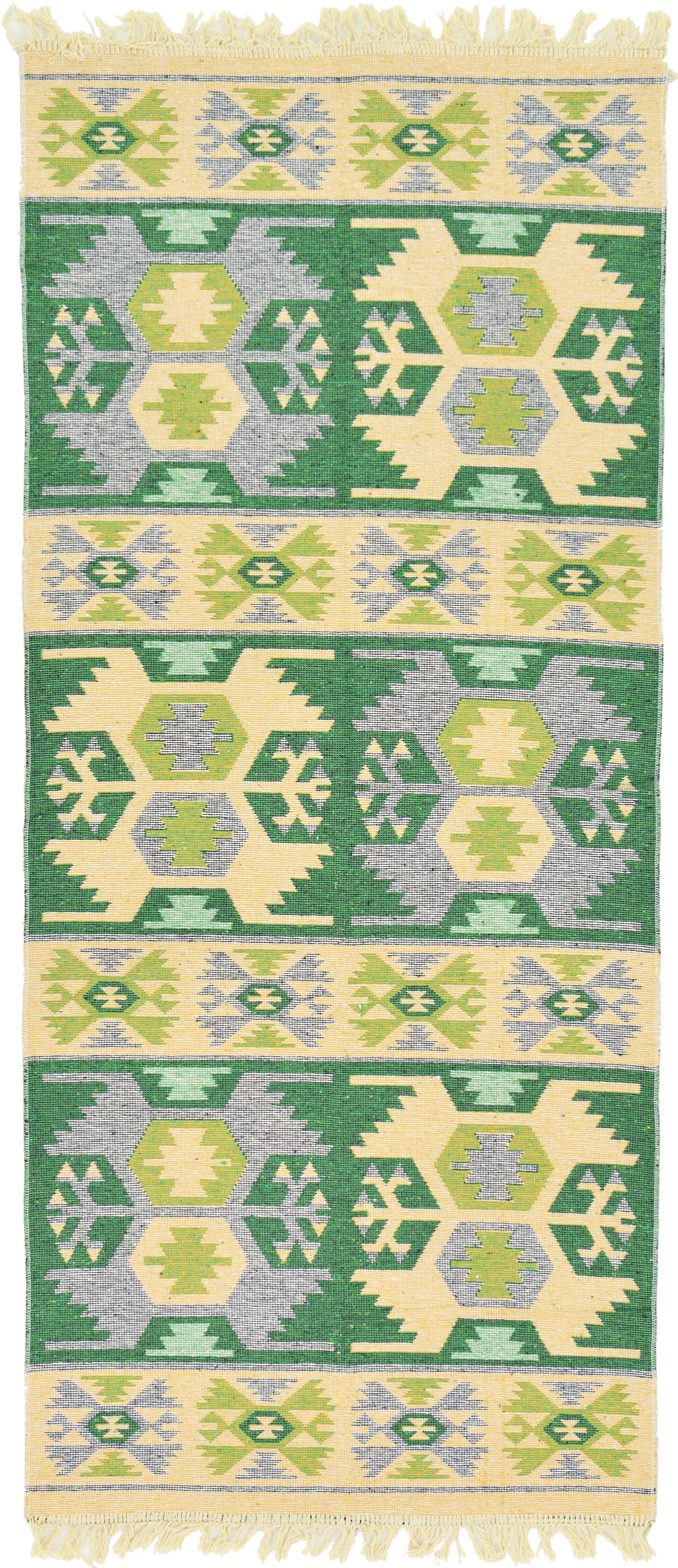 Green 2' 9 x 6' 3 Kilim Dhurrie Runner Rug Modern Rugs iRugs UK