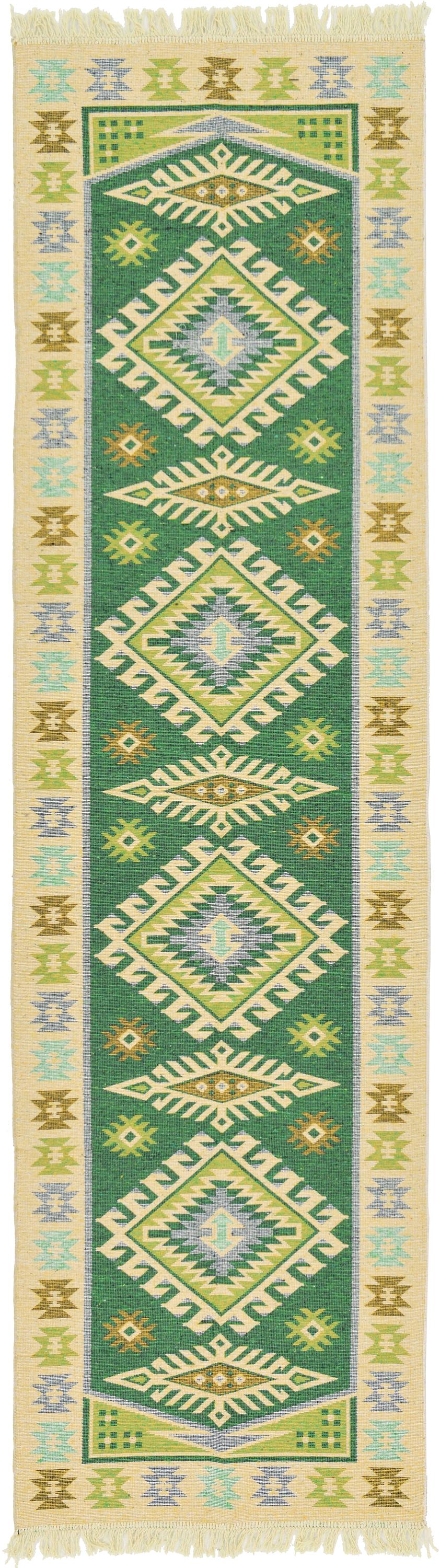 Green 2' 9 x 9' 6 Kilim Dhurrie Runner Rug eSaleRugs