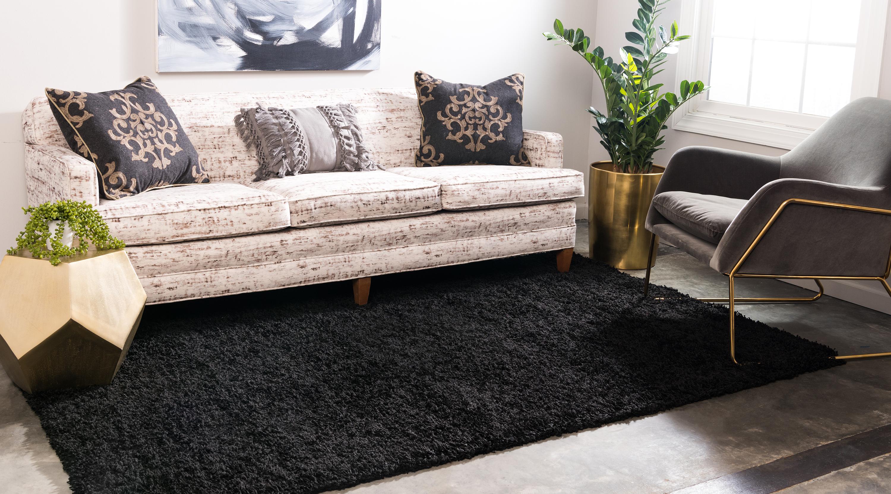 Jet Black 6' x 9' Solid Shag Rug eSaleRugs