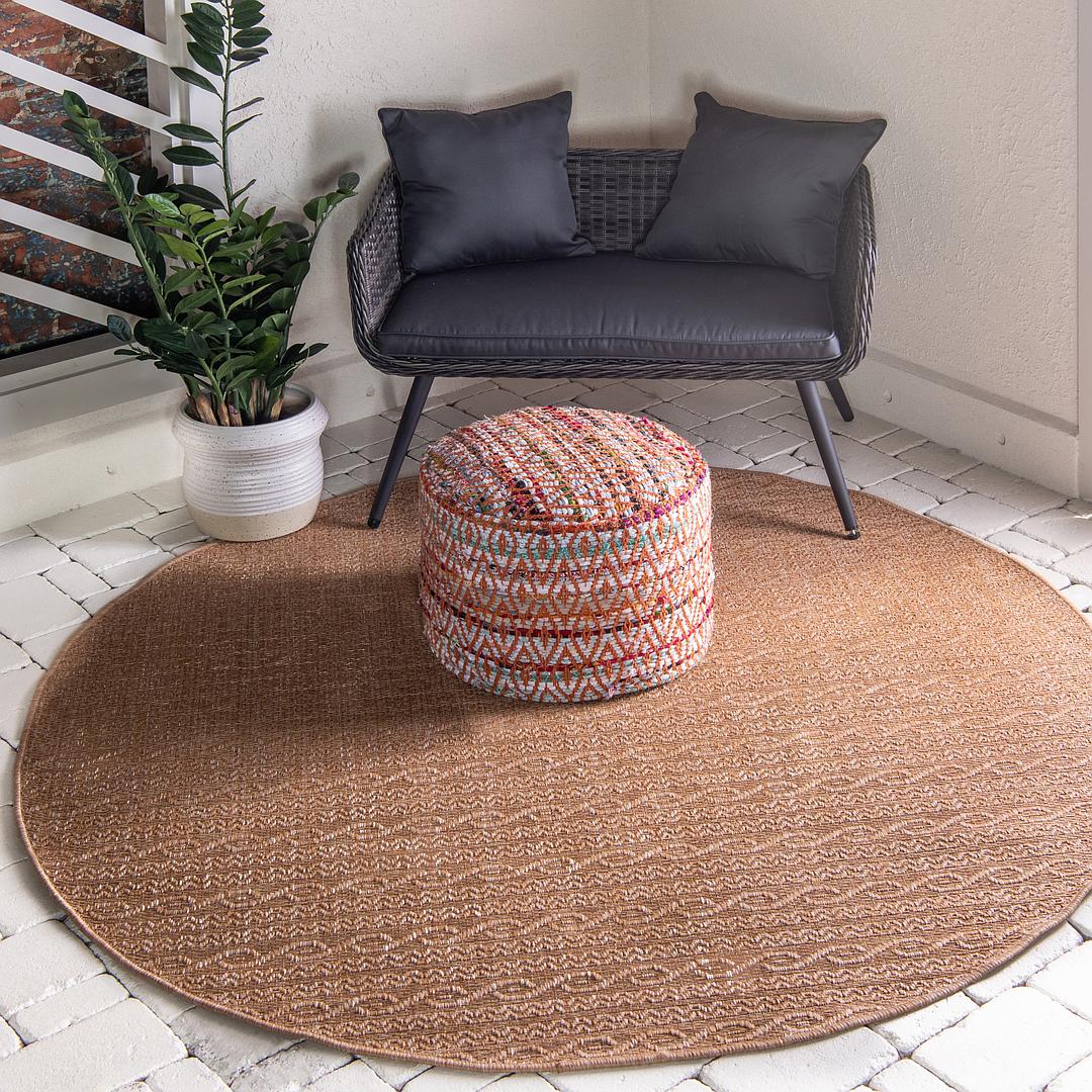 Light Brown 6' x 6' Outdoor Modern Round Rug Area Rugs eSaleRugs