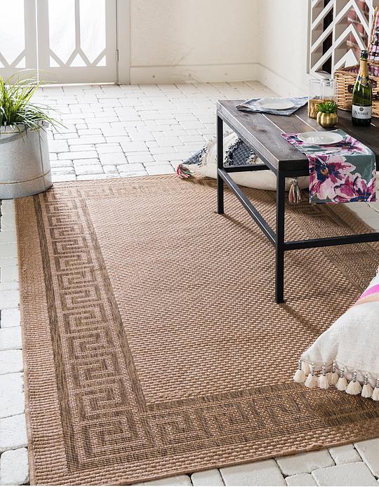 Light Brown 7 X 9 Outdoor Border Rug Area Rugs Erugs Main Image Of Rug