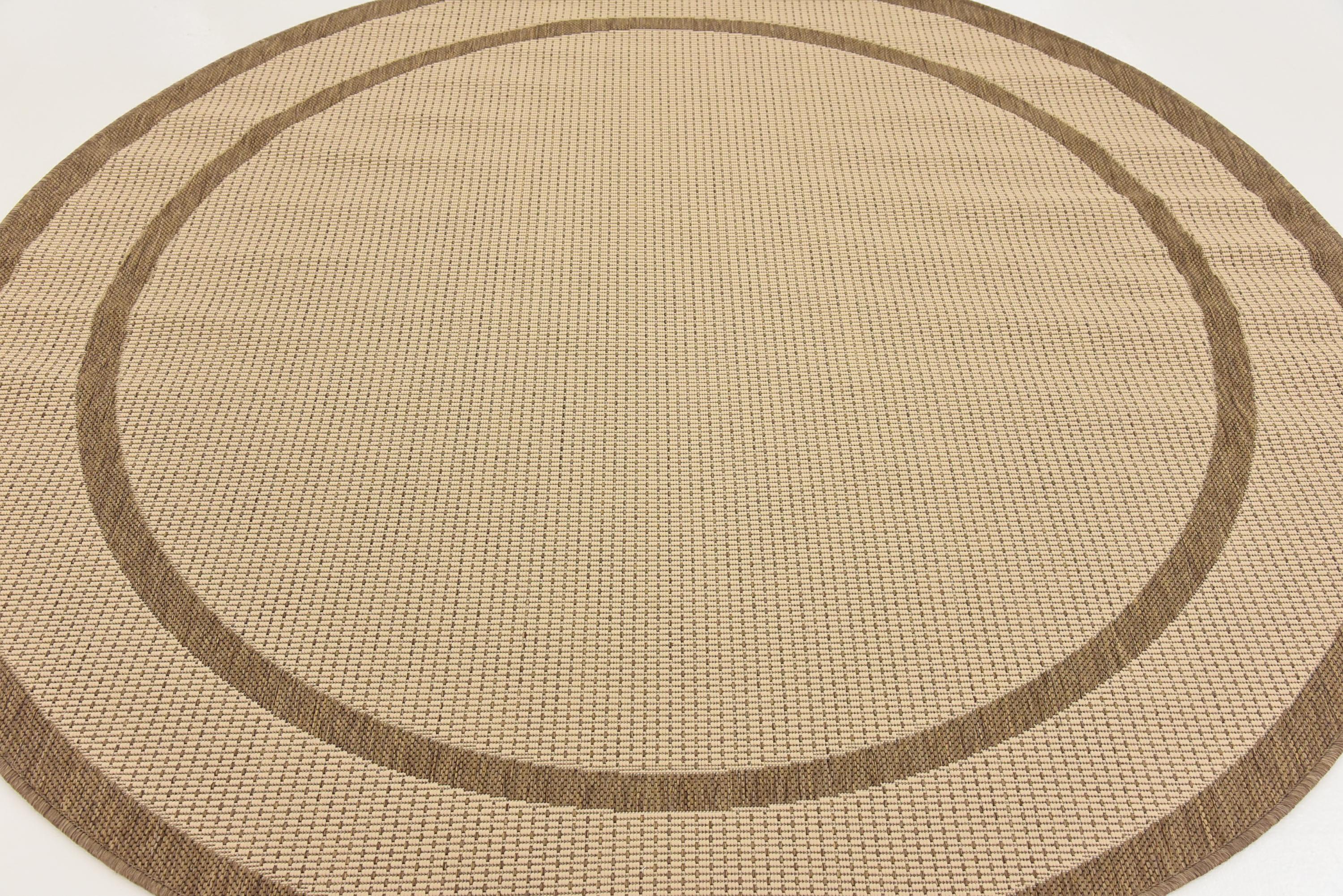Beige 6' x 6' Outdoor Border Round Rug eSaleRugs