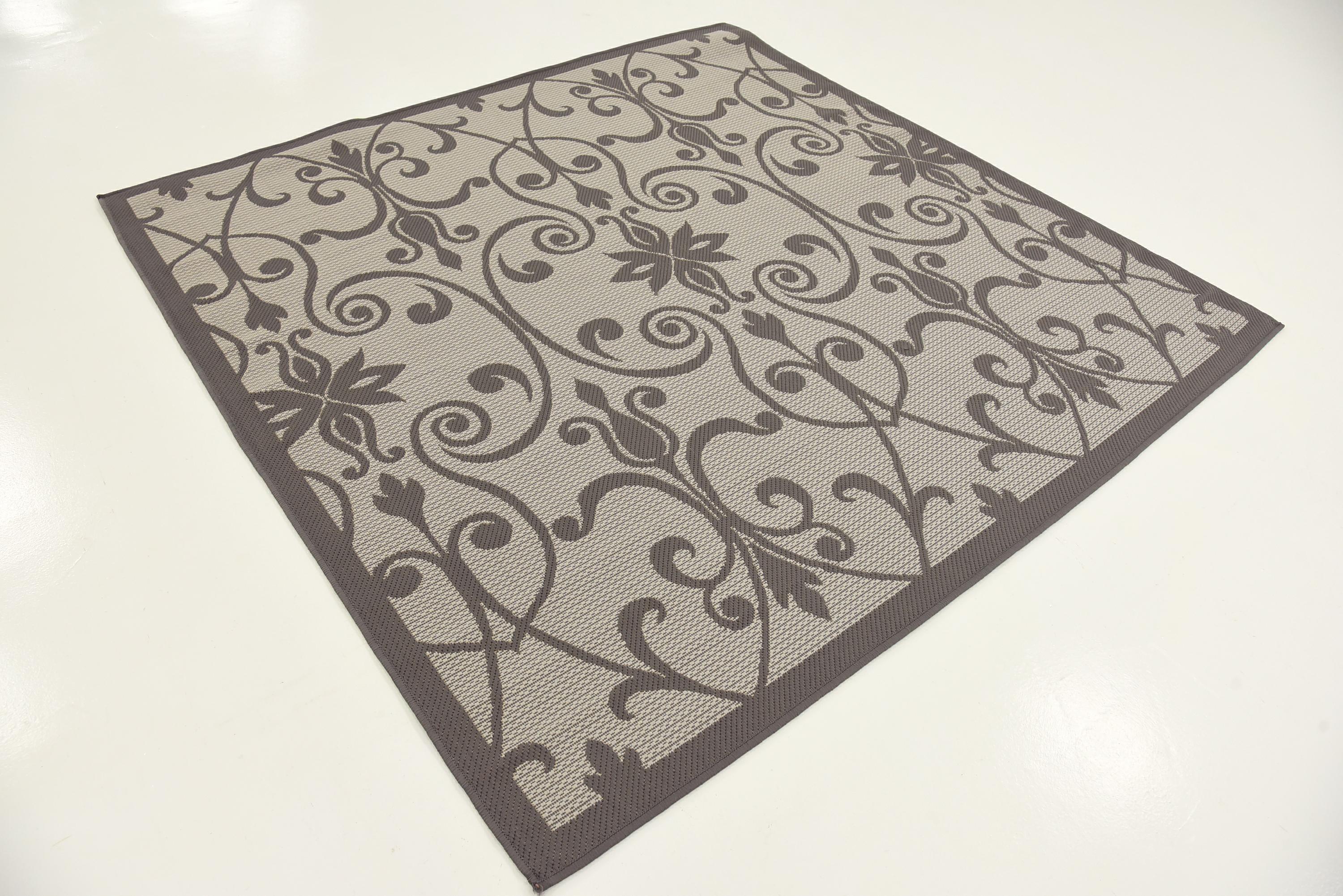 Gray 6' x 6' Outdoor Botanical Square Rug eSaleRugs