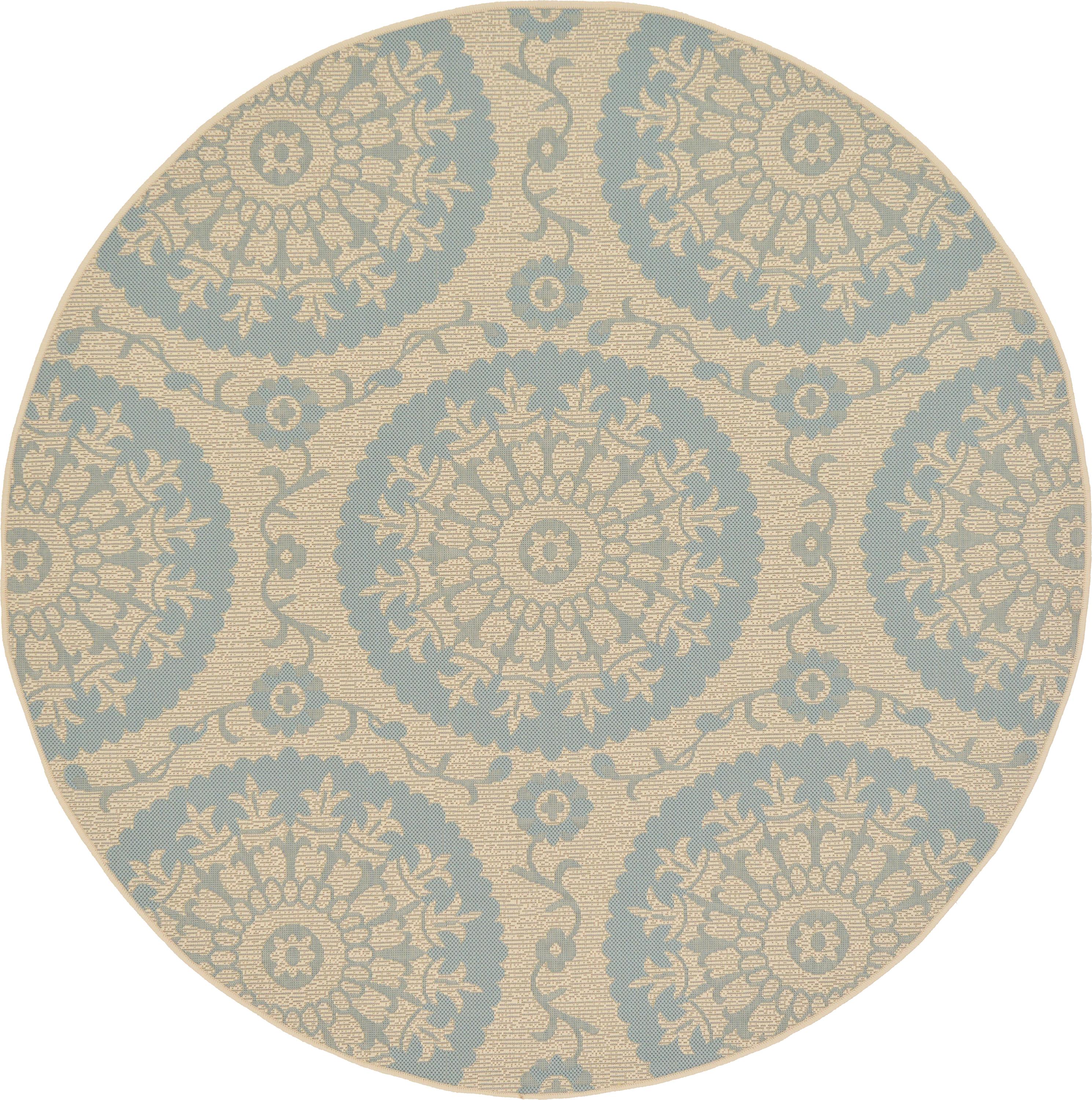 Beige 6' x 6' Outdoor Botanical Round Rug Area Rugs eSaleRugs