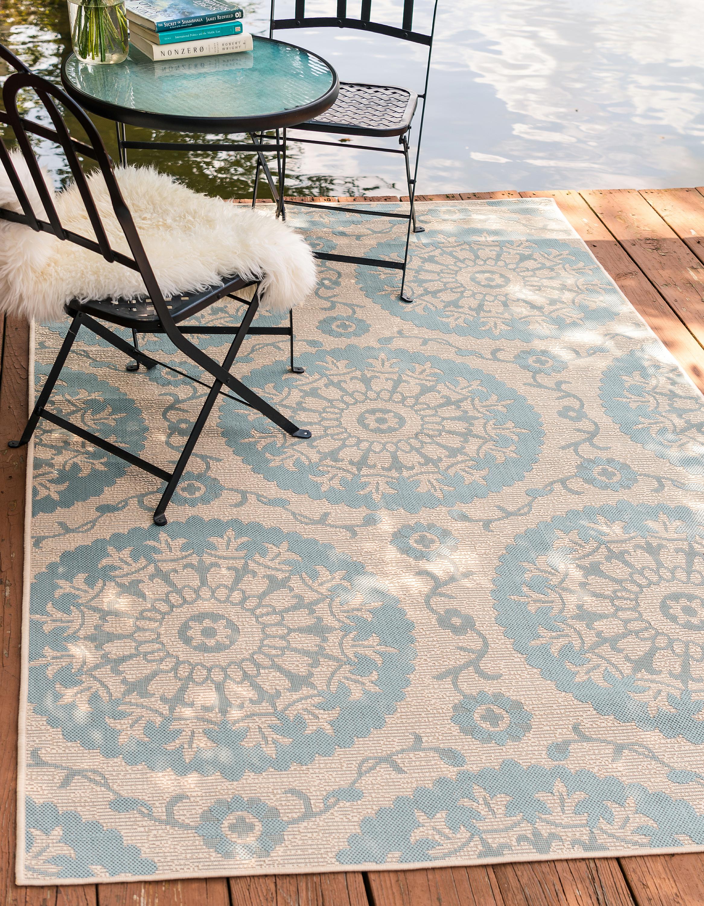 Beige 7' x 10' Outdoor Botanical Rug iRugs UK