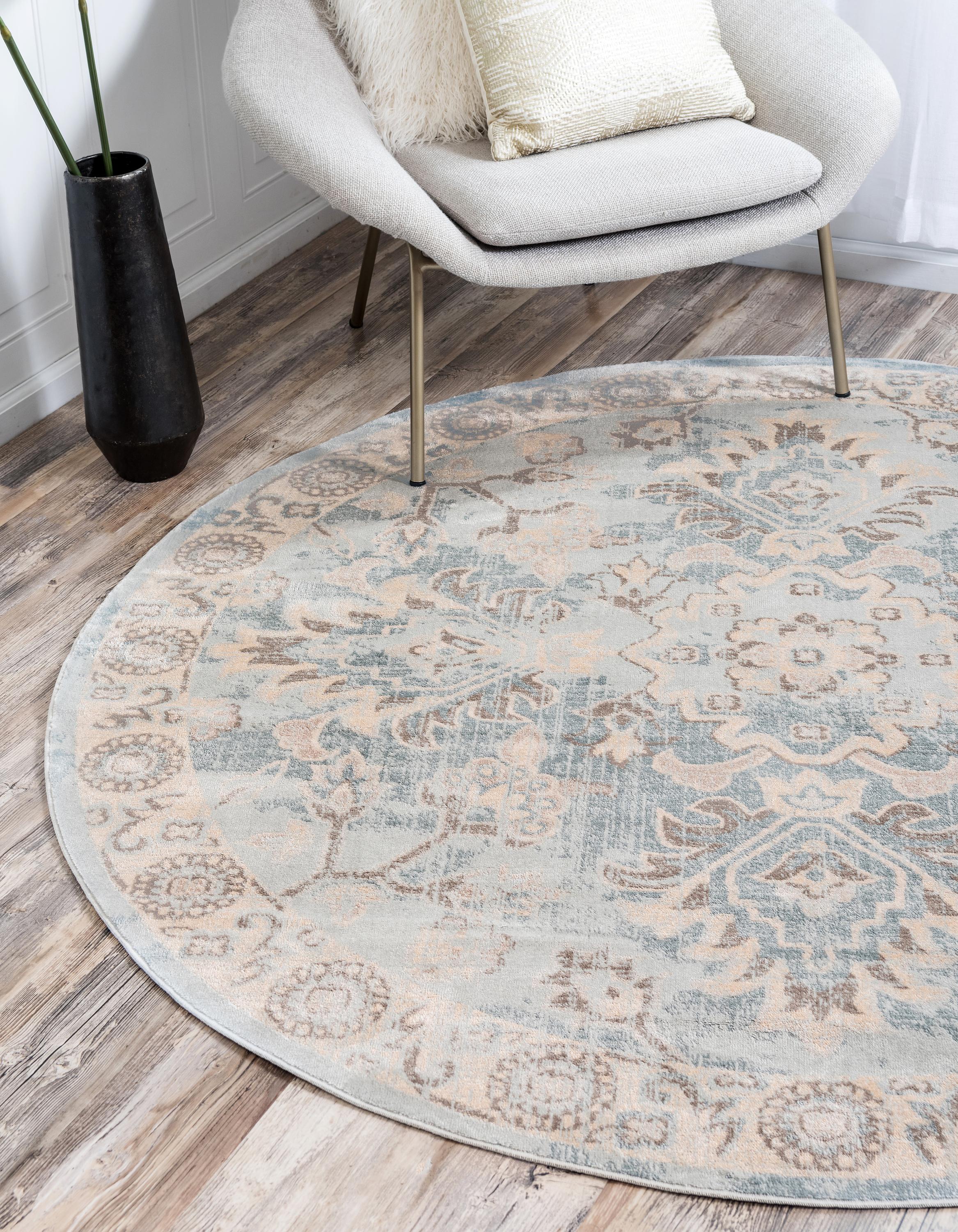 Light Blue 6' x 6' Restoration Round Rug eSaleRugs