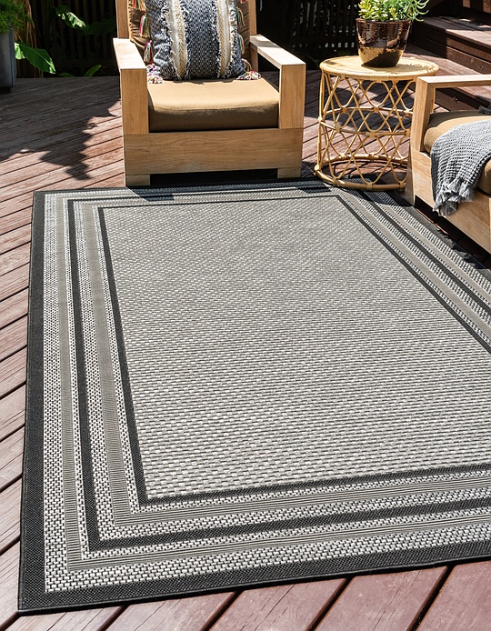 Gray 213cm x 305cm Outdoor Border Rug Area Rugs AU Rugs