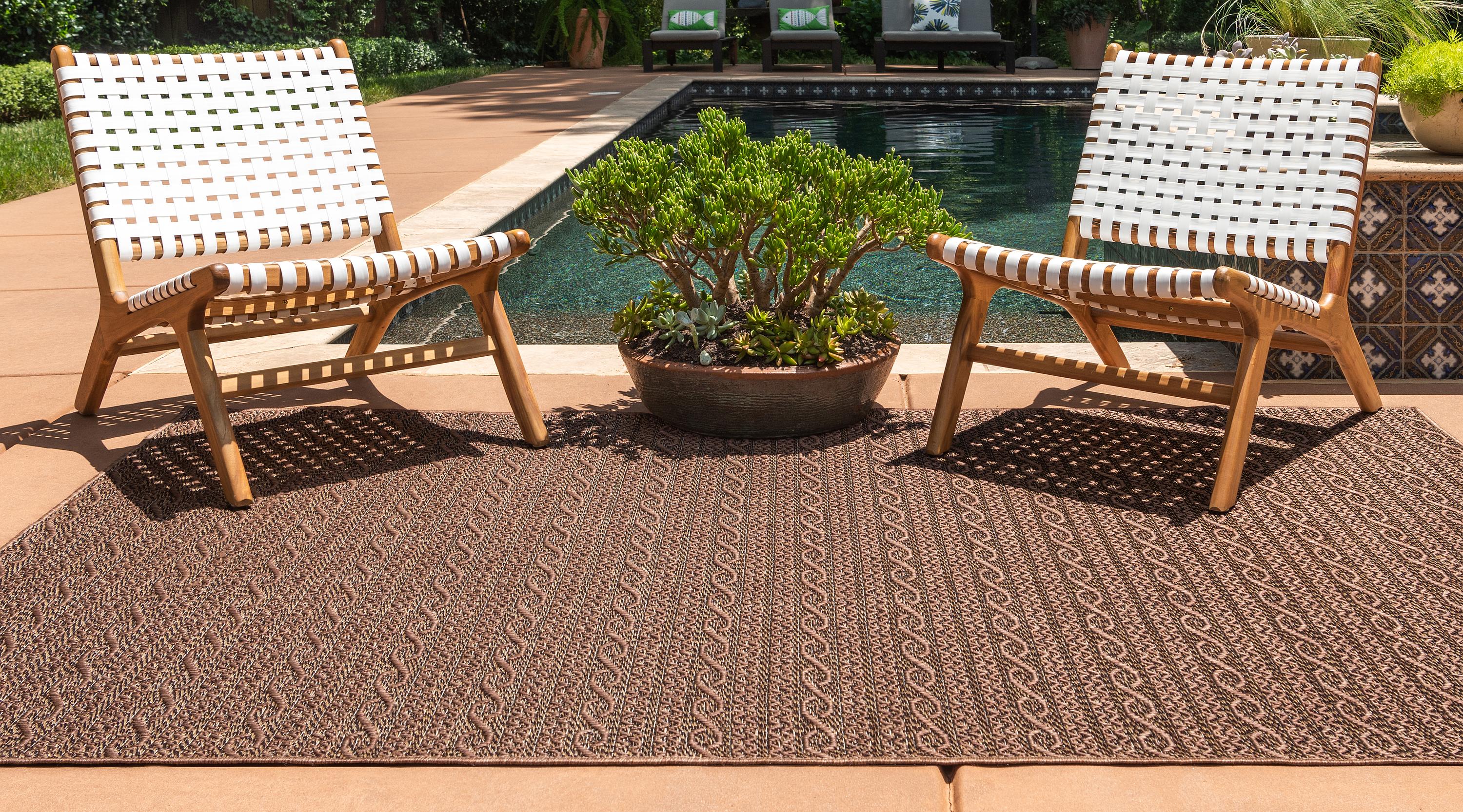 Brown 7' x 10' Outdoor Modern Rug iRugs UK