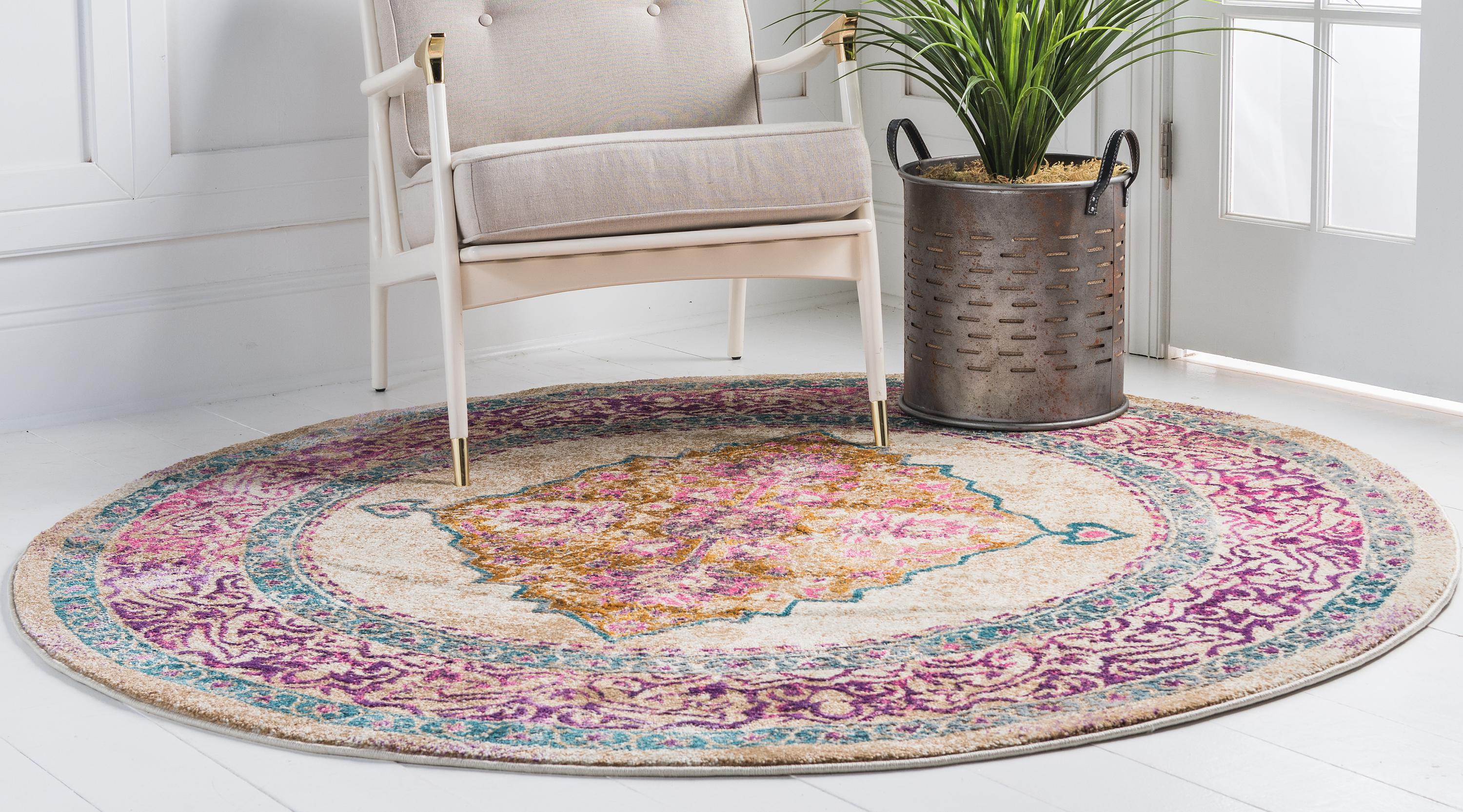 Beige 8' x 8' Aria Round Rug eSaleRugs
