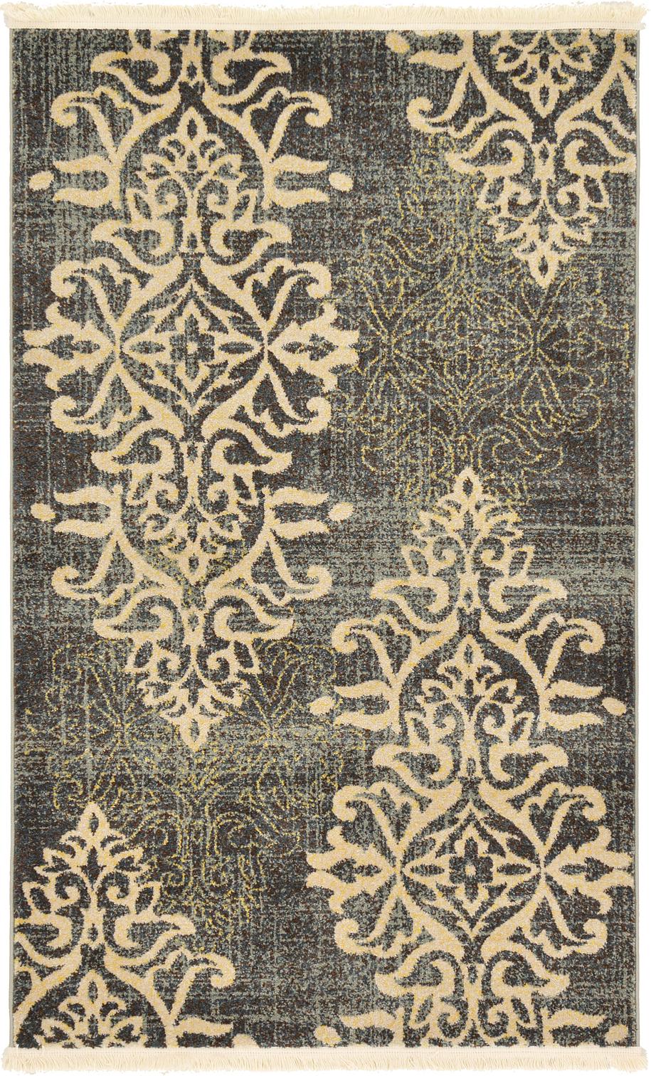 Blue 3' 3 x 5' 3 Damask Rug Area Rugs Rugs.ca