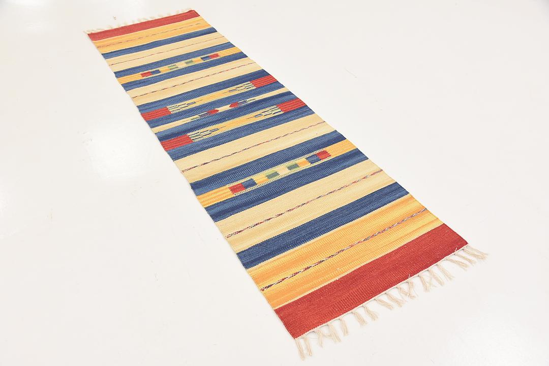 Cream 2' x 6' 7 Kilim Dhurrie Runner Rug Rugs.ca