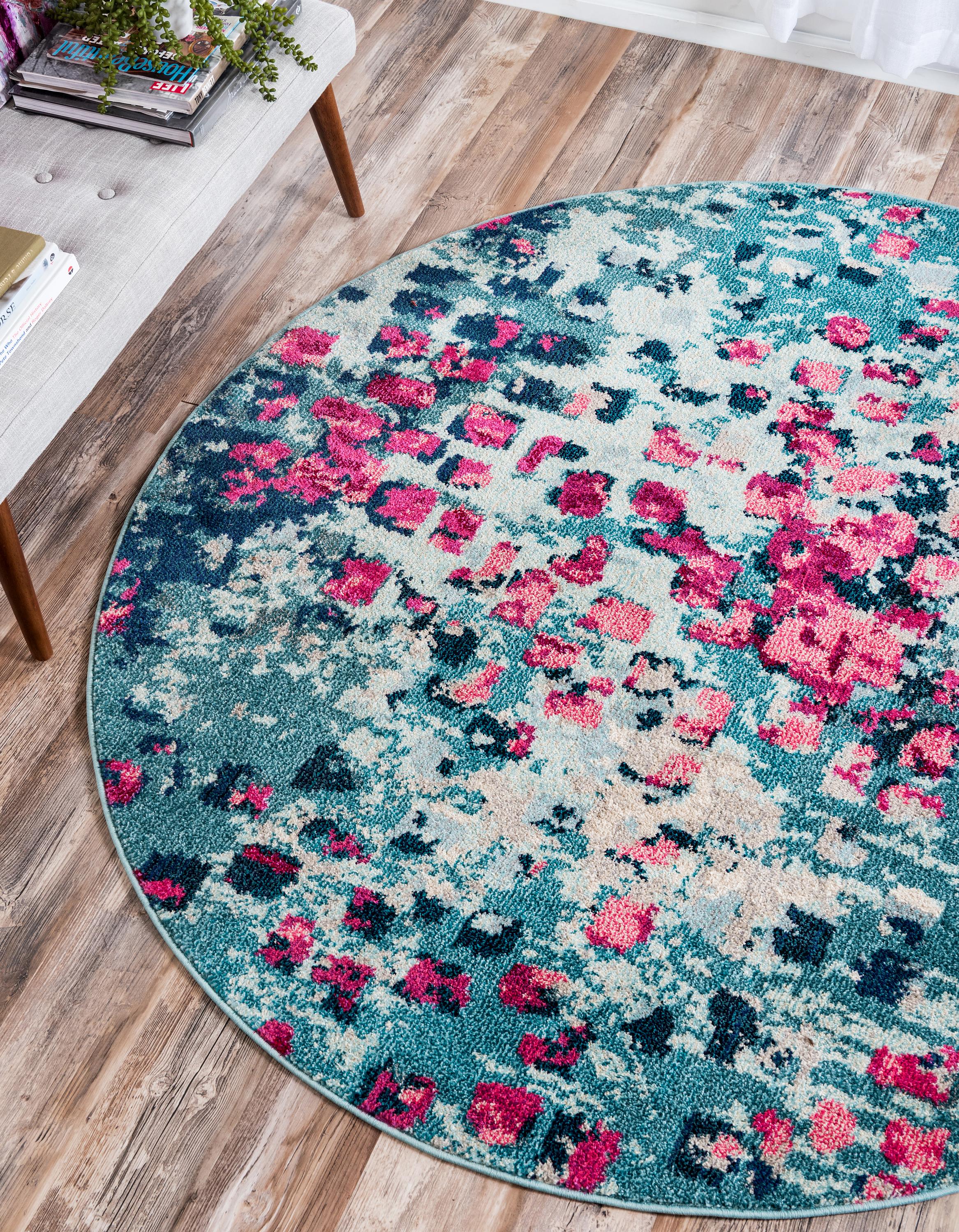 Blue 8' x 8' Barcelona Round Rug eSaleRugs