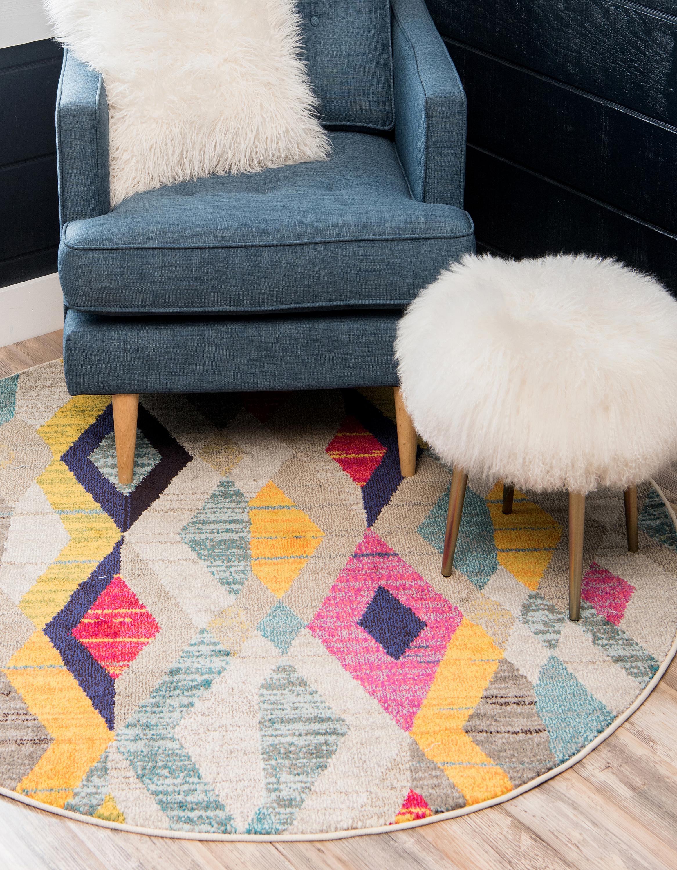 Multicolor 8' x 8' Santa Fe Round Rug iRugs UK