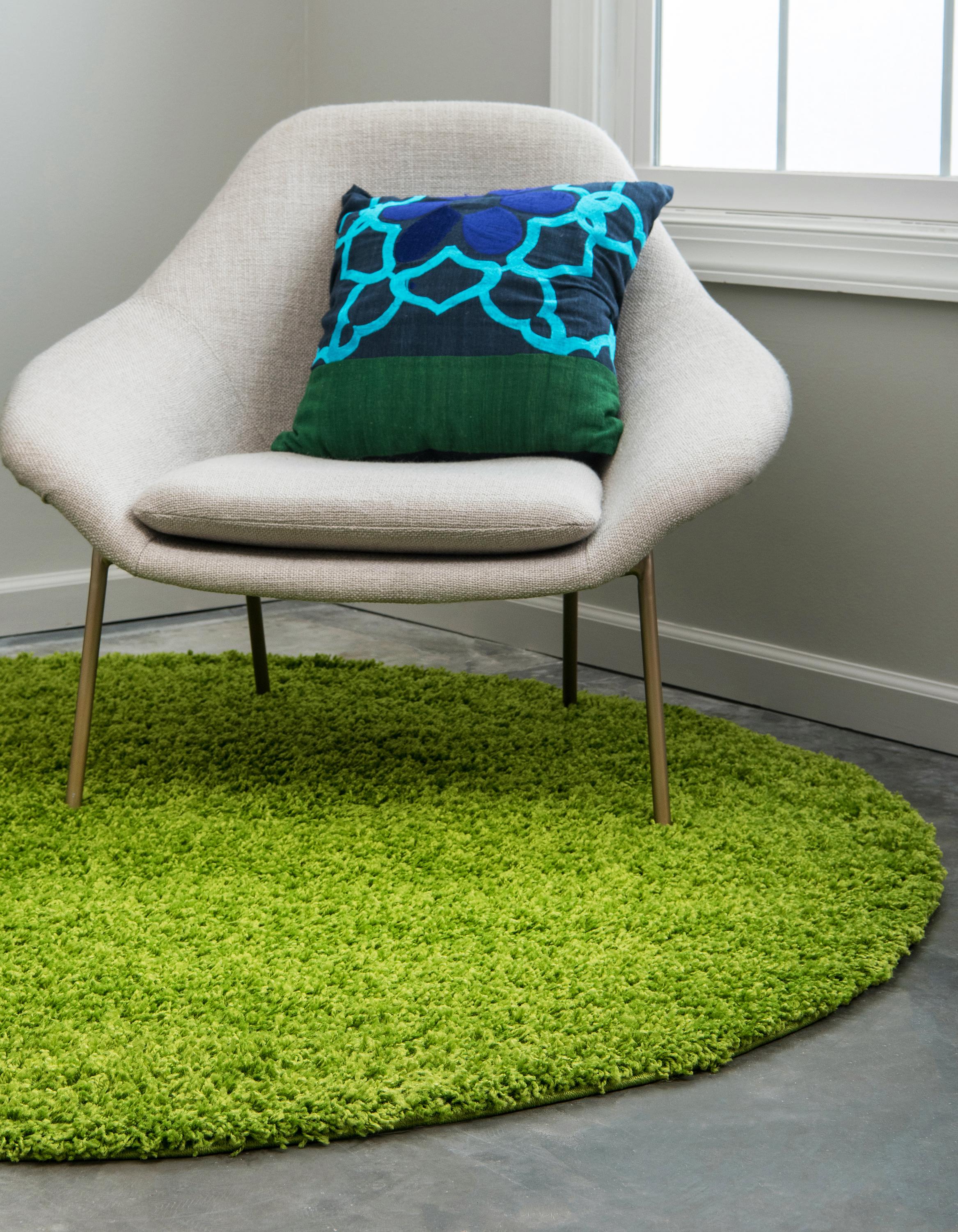 Grass Green 6' x 6' Solid Shag Round Rug eSaleRugs