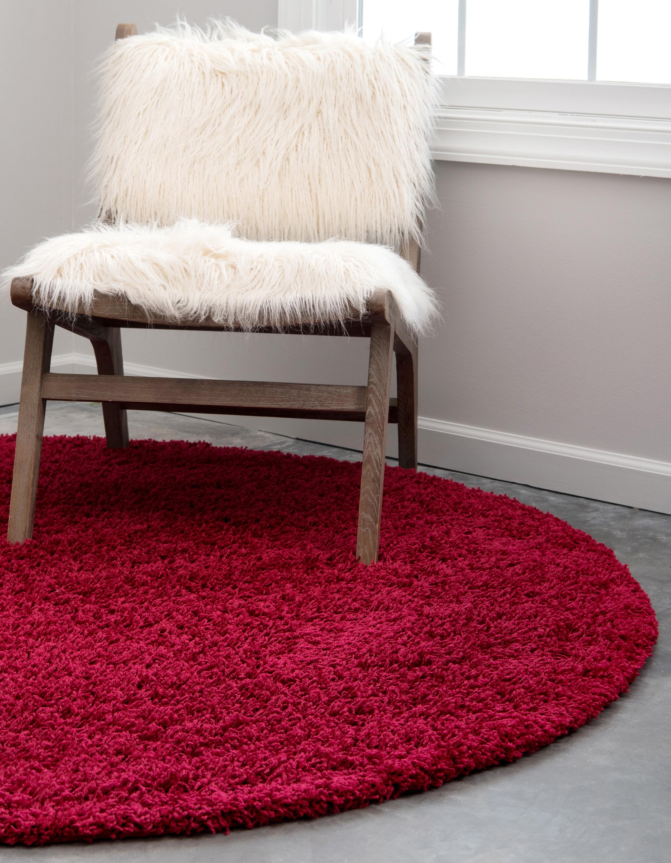 Cherry Red 8' 2 x 8' 2 Solid Shag Round Rug eSaleRugs